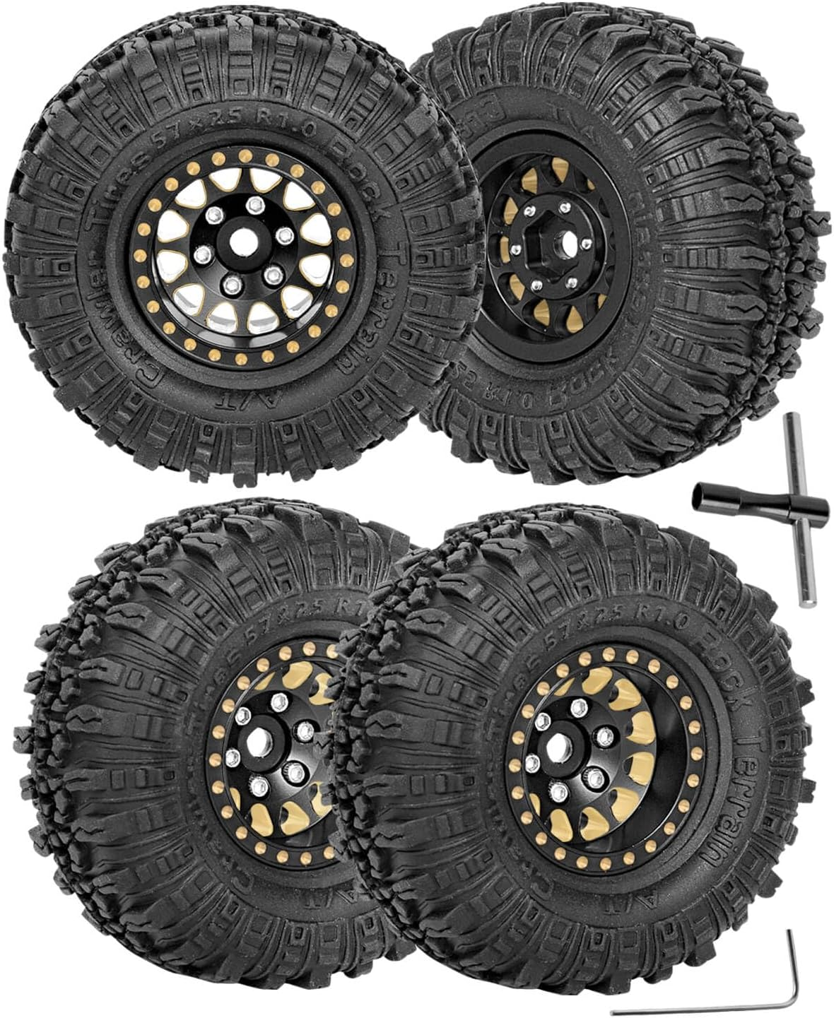 Full Brass 1.0In Beadlock RC Truck Tires Wheel Tires Upgrades Part for 1/18 1/24 Trx4M Axial SCX24 FMS FCX24 RC Crawler,Rc Wheels Hops Up(4Pcs Black) image number 5
