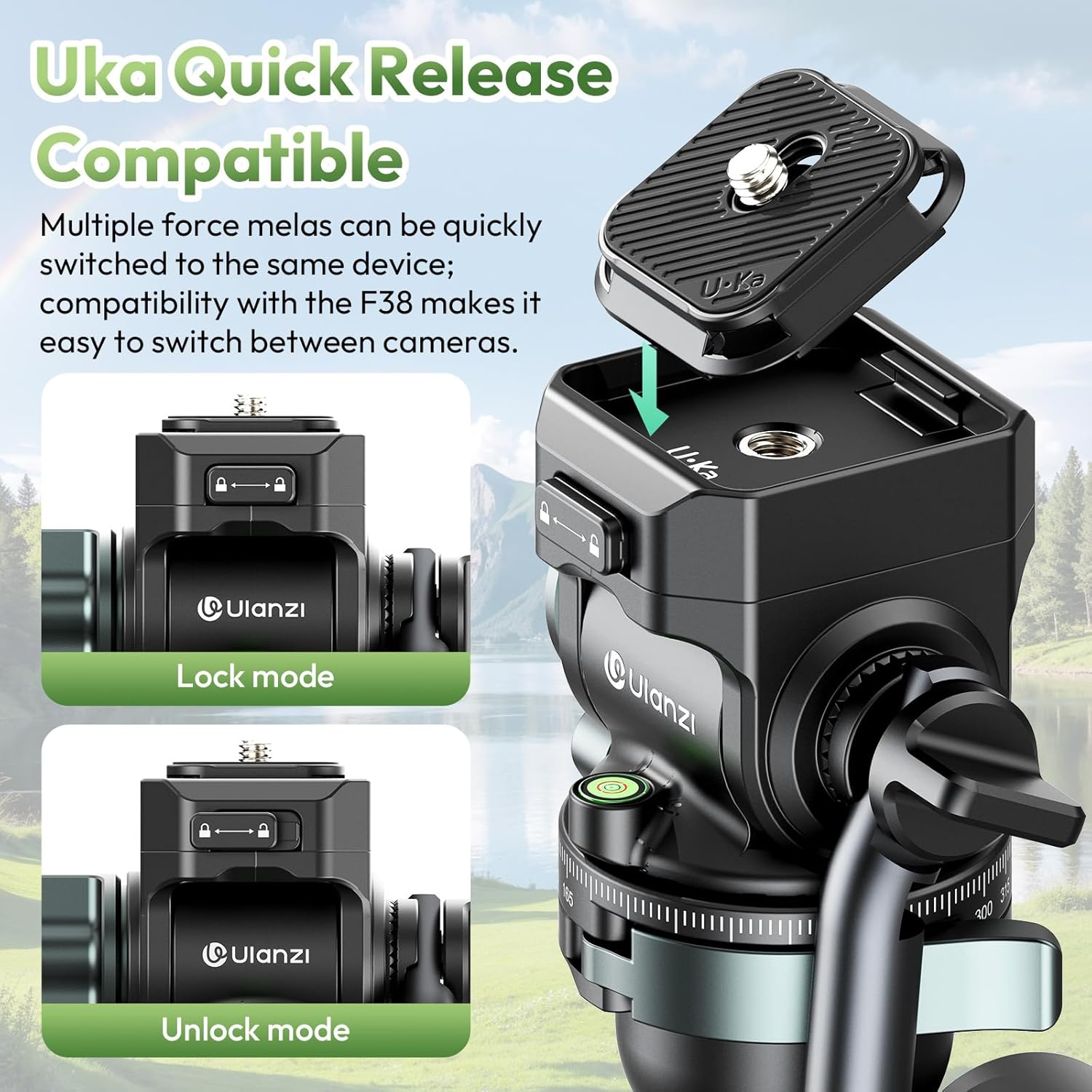 ULANZI JJ06 Glidego Camera Tripod, 73.6"/187Cm Lightweight Carbon Fiber Travel Tripod with 360&deg; Ballhead, Horizontal Video Tripod W Central Column, for Cameras/Dslr/Camcorder, Maxload 18Kg/39.6Lbs image number 2