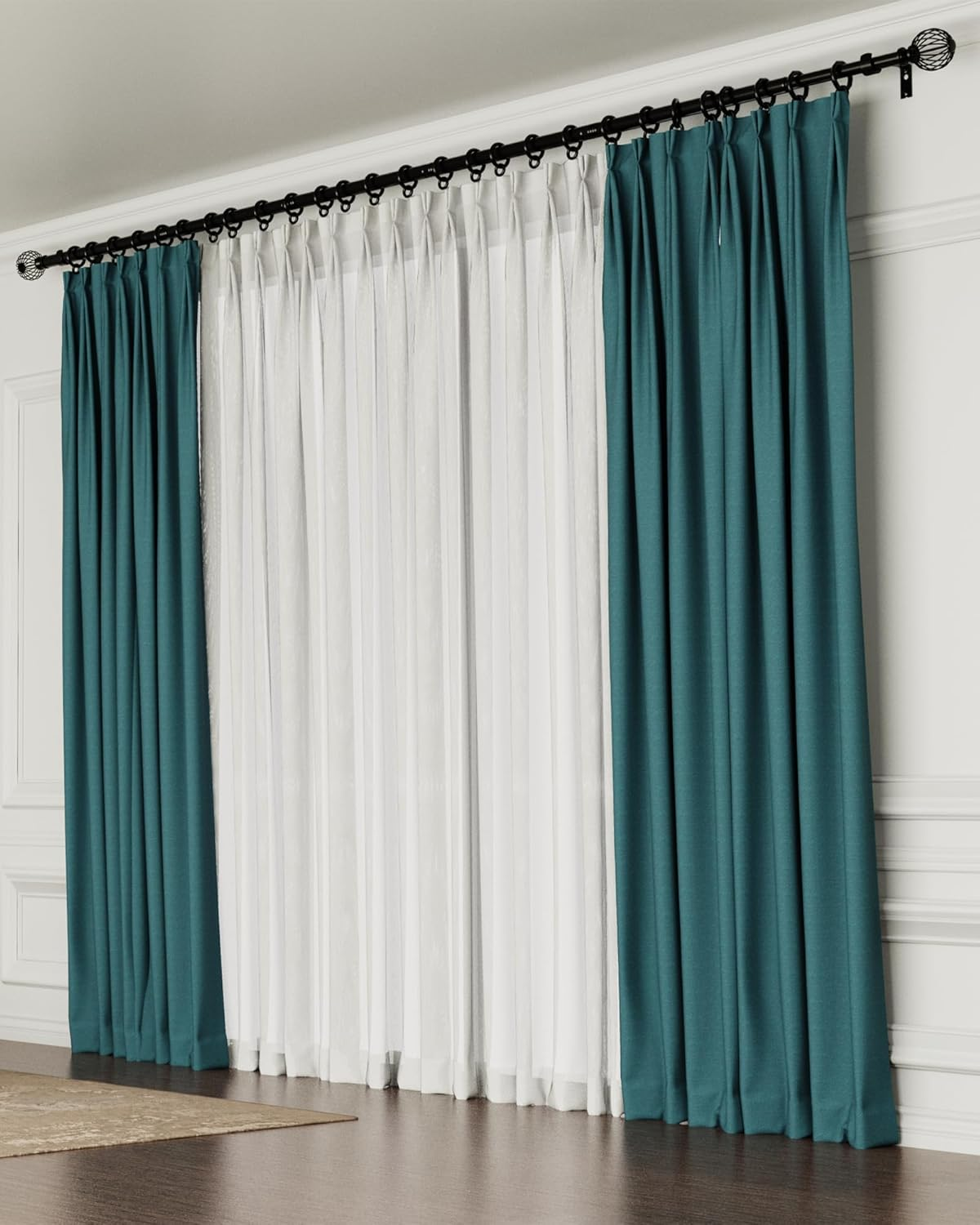 Adjustable Telescopic Window Curtain Rod, 2 Sizes, 2.5 Cm Diameter, Black with Metal Brackets (66"-120") image number 3