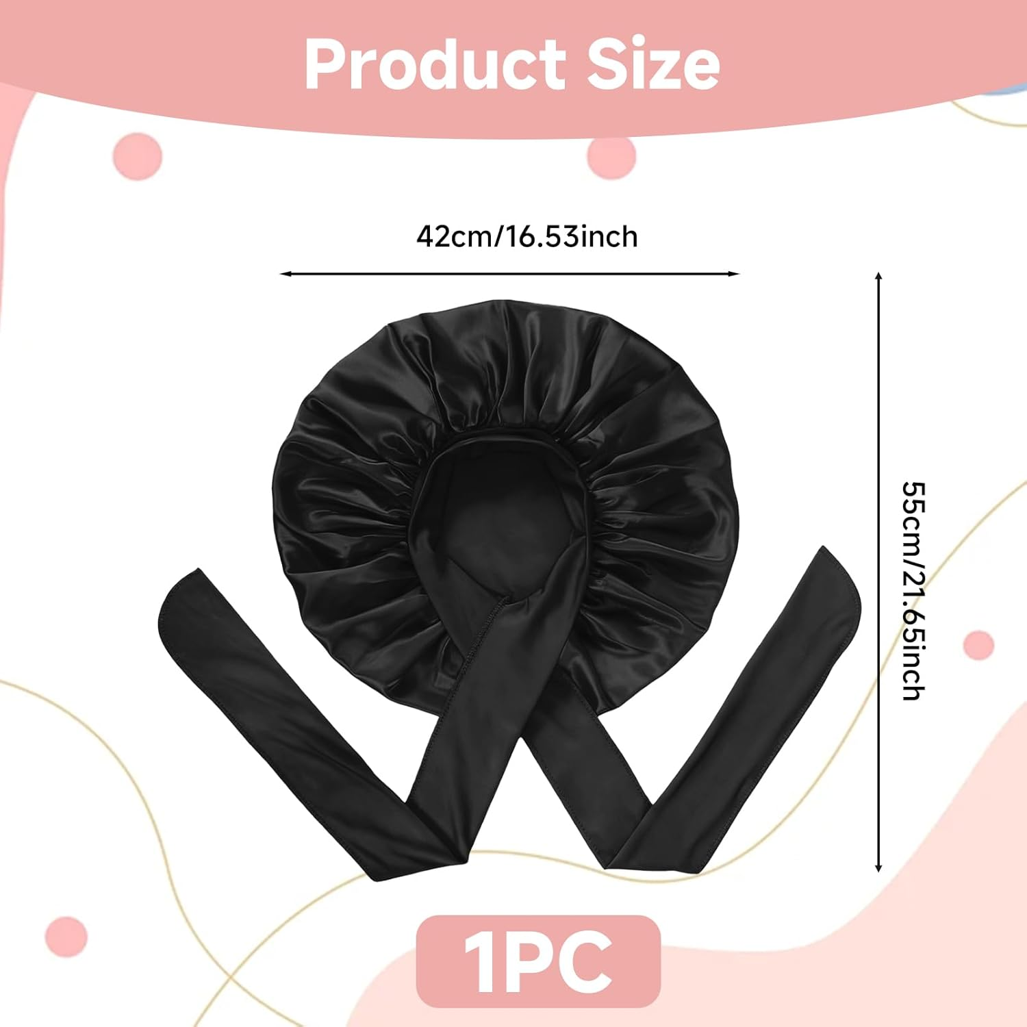 AIAOO Silk Bonnet for Sleeping Satin Hair Bonnet with Bow Ribbon Elastic Wide Band, Large Size for Curly Natural Hair, Night Sleep Cap for Women, Soft Breathable, Wig Protection image number 2