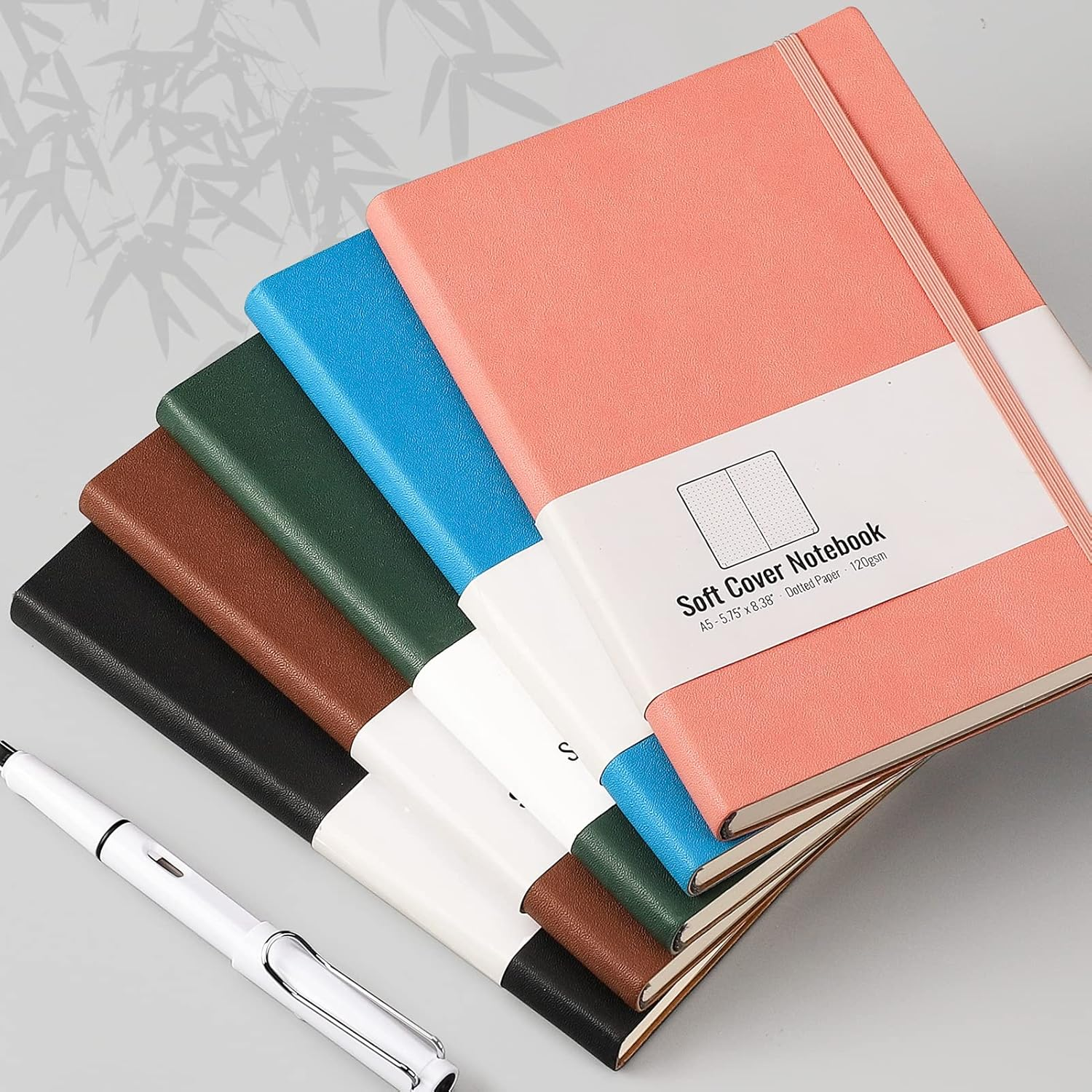 AHGXG Dotted Bullet Grid Journal 2 Pack - A5 Dot Grid Notebook for Women, Medium 5.75'' &times; 8.38'', 320 Numbered Pages, 120Gsm Thick Dotted Paper, Soft Leather Cover (Black Pink)