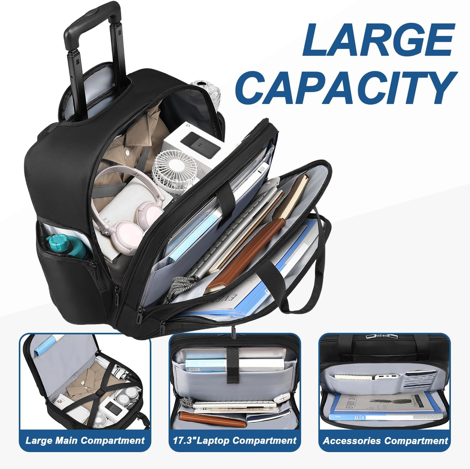Rolling Laptop Bag, 17.3 Inch Premium Laptop Briefcases with Wheels for Men & Women, Waterproof Rolling Computer Bag Work Bag Laptop Case for Travel Work Office School Business image number 2