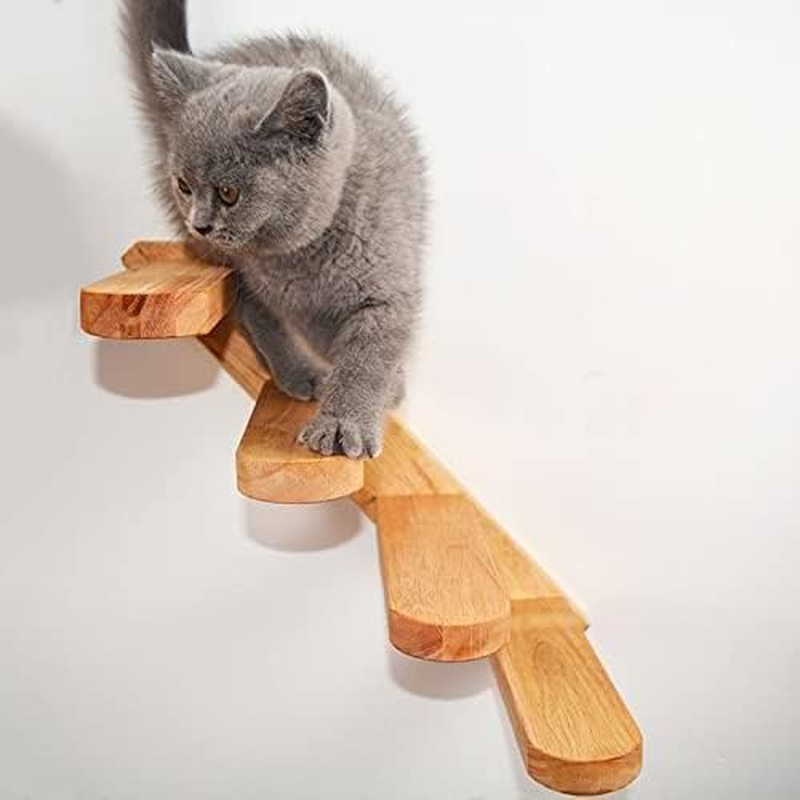 Cat Tree Wall-Mounted Cat Climbing Ladder Wood Stairs Jumping Platform Climbing Frame Kitten Jumping Board - Right To Left image number 7