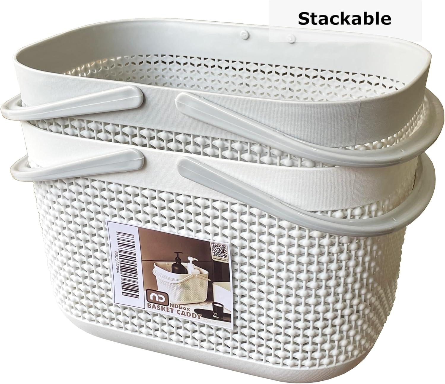 NDBOX 2Pcs Bathroom Storage Basket with Handles | Cleaning Caddy | Plastic Shower Storage | Shelf Organisers Basket | Multipurpose Cleaning Storage Caddy