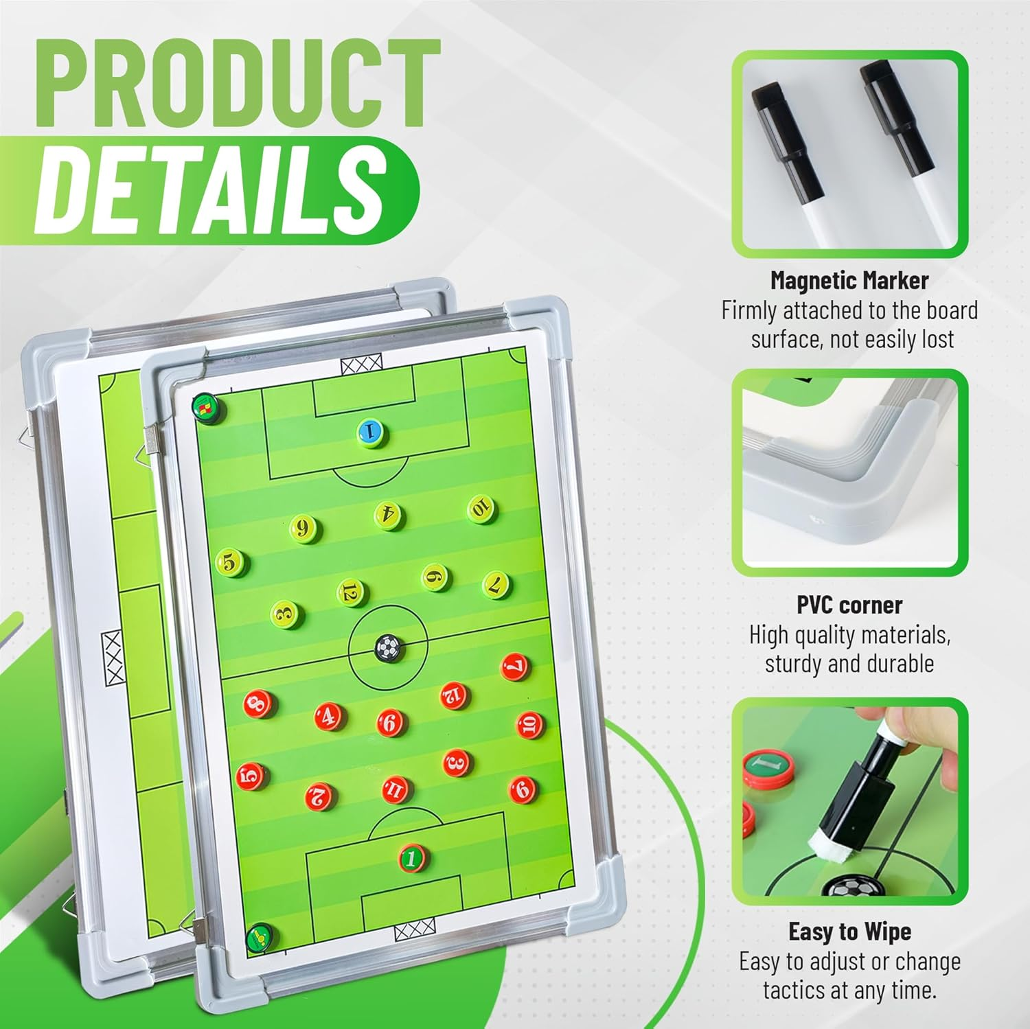 ZPU Soccer Coaching Board, Magnetic Soccer Board for Coaches with Dry Erase, Marker Pen, Magnets and Storage Bag, for Teaching and Game Plan image number 2