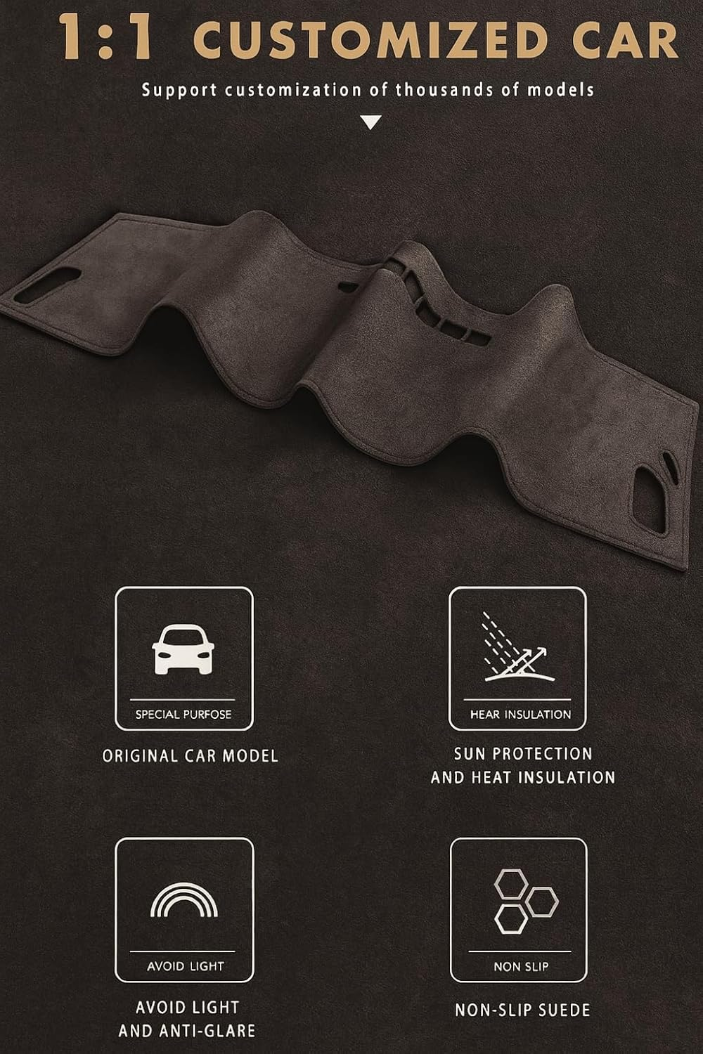 Dash Mat for GWM Ora 2022-2025 Luxury Suede Non-Slip Dashboard Cover Pad Interior Accessories Dashmat image number 1