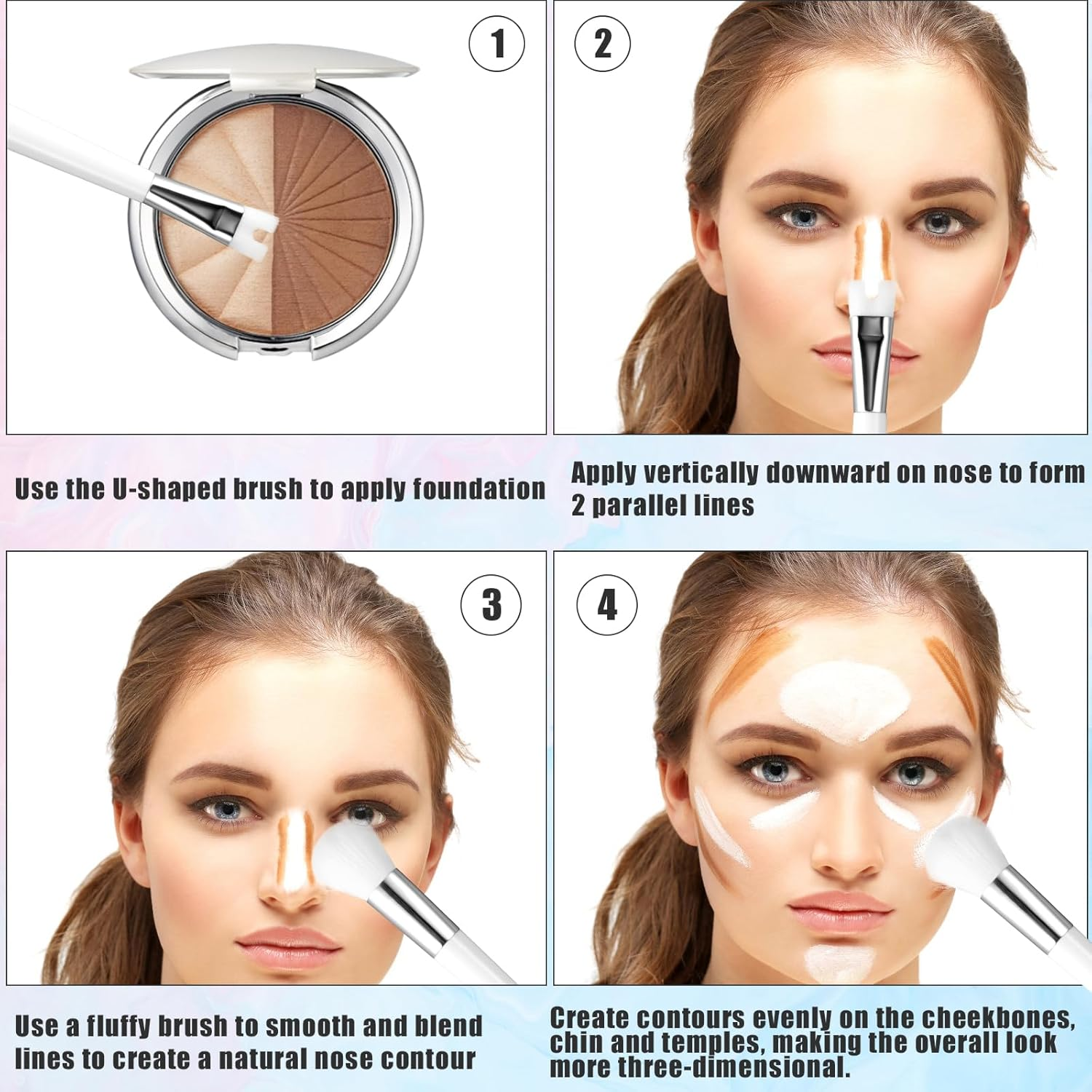 Contour Brush Nose U Shape Brush, Double Ended Makeup Brush Practical 2-In-1 Precision Duo Brush Buffing Brush for Defining Cheek Bones Easy Nose Contour image number 5