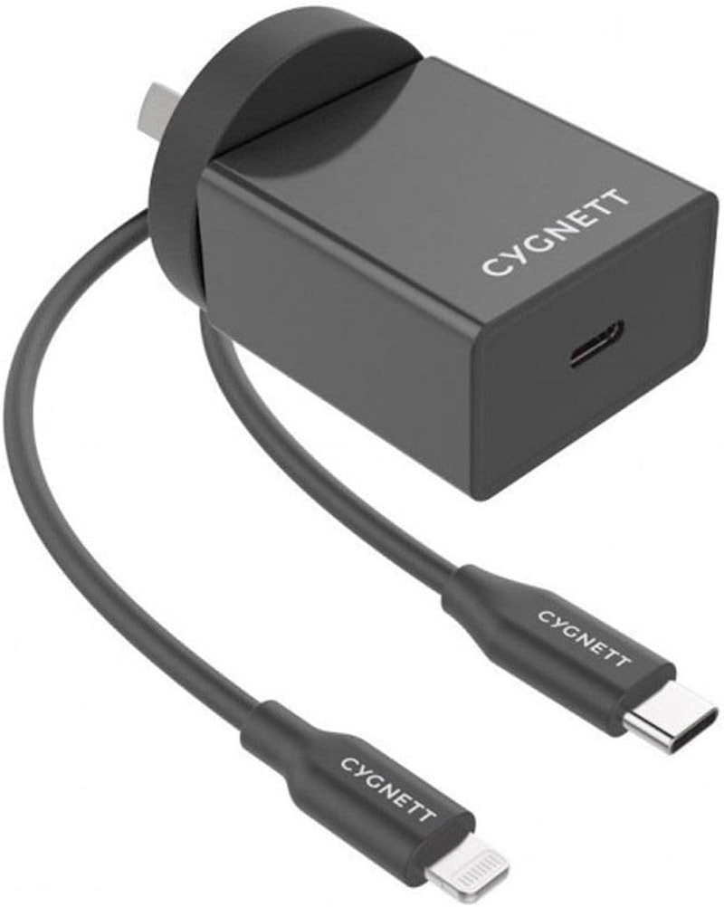 Cygnett Powerplus 18W Wall Charger with Lightning to USB-C Cable, Black image number 1