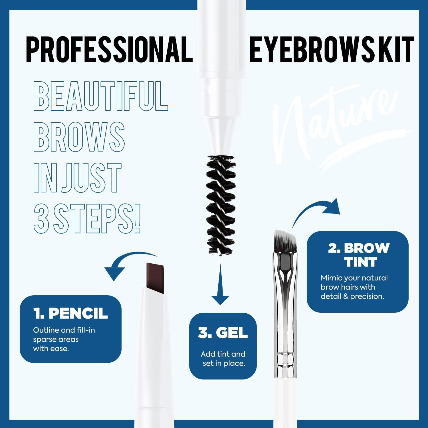 VANERIA Eyebrow Soap Kit Makeup,Shapes,Defines,Fills Brow Makeup,Eyebrow Setting Gel+Eyebrow Tinted Gel+Eyebrow Pen+Eyebrow Brush. (Light Brown) image number 5