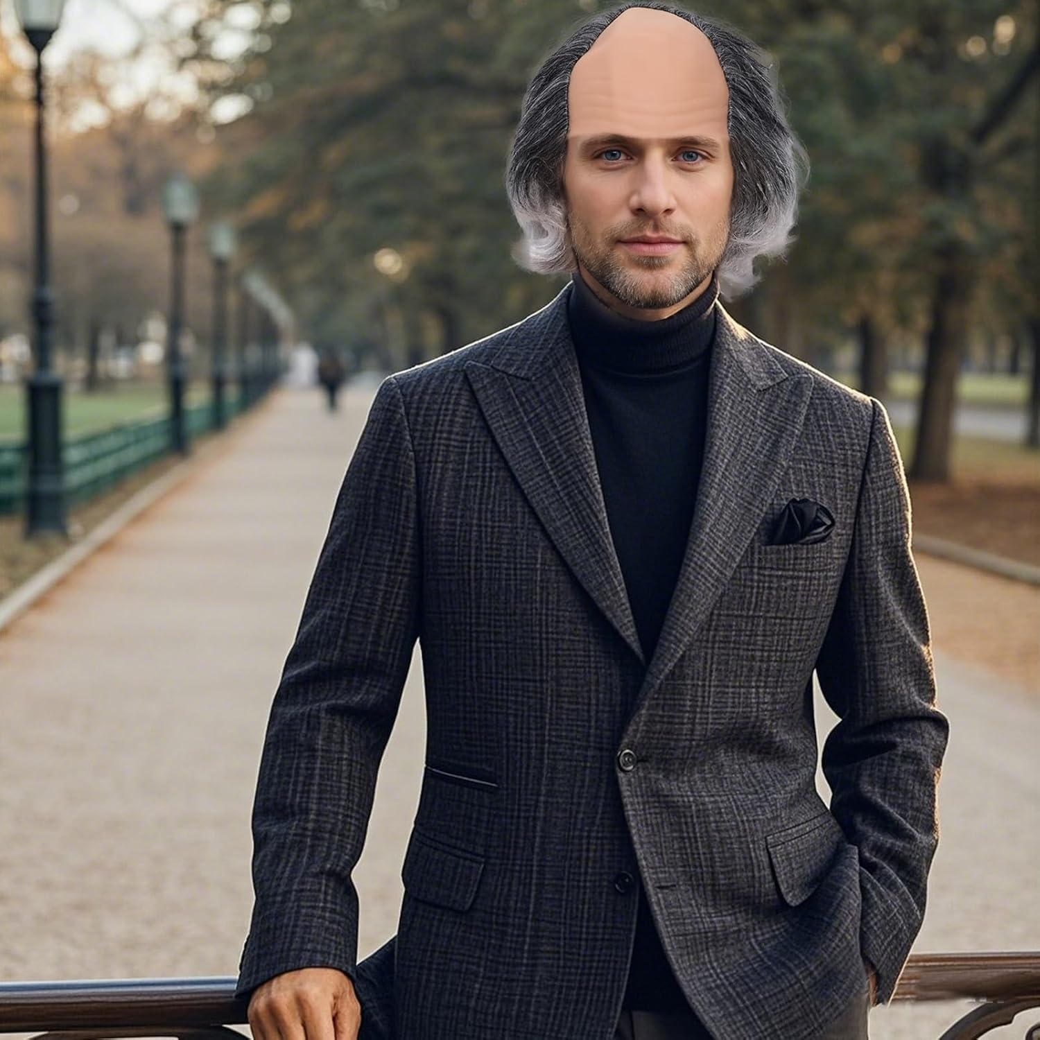 Dqwtb Short Curly Old Man Bald Cap Wig Mad Gray Scientist Synthetic Balding Anime Cosplay Halloween Costume Wigs image number 4