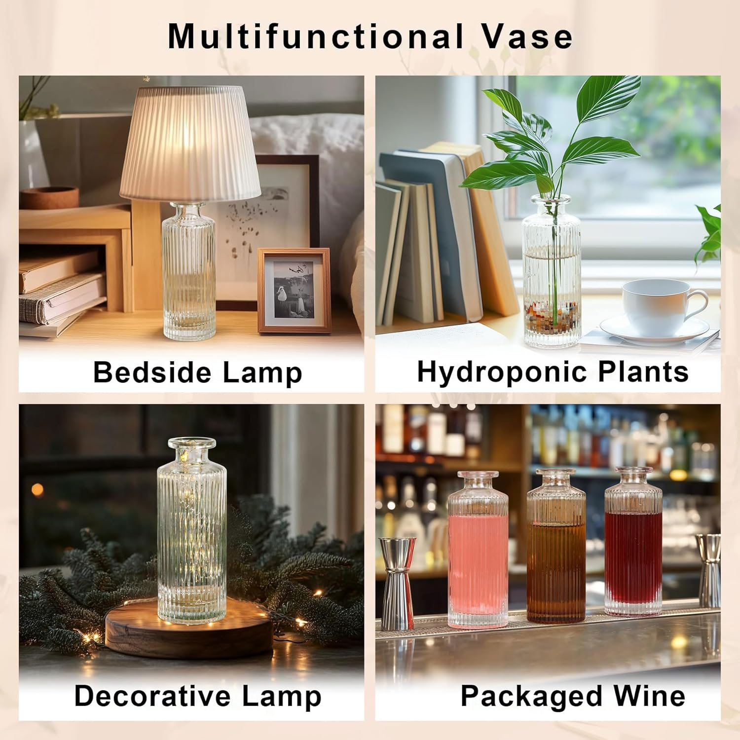 IGGUCEA Small Glass Bud Vases Set of 6,Vases for Flowers Mini Clear Glass Bud Vases in Bulk, Vases for Centerpiece, Ribbed Vases Set, Wedding Table Ceterpiece, Housewarming Gift (6, Clear) image number 1