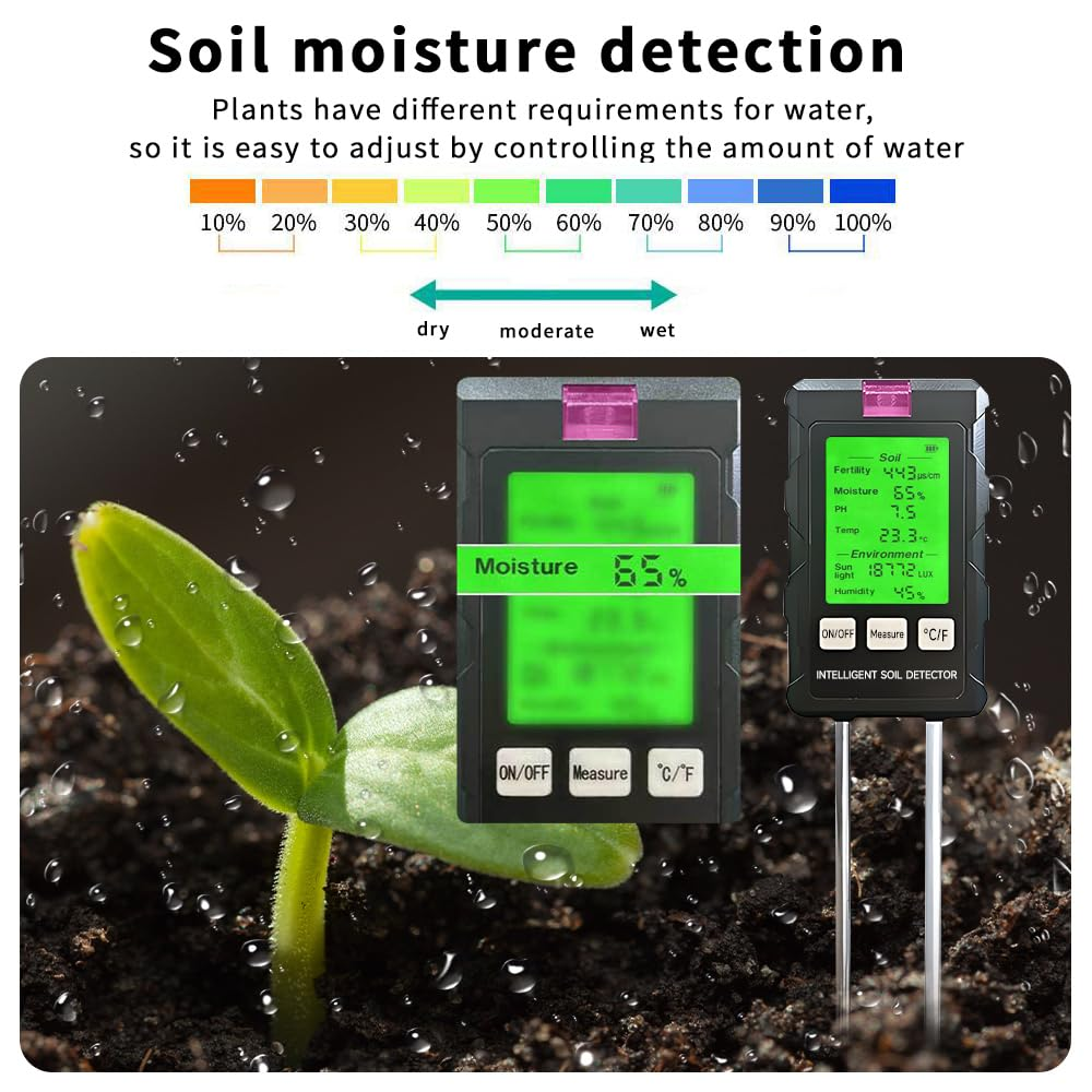 QUMOX 6-In-1 Soil Tester Meter with Rotatable Screen &ndash; Measures Ph, Moisture, Fertility, Temperature, Sunlight, Air Humidity &ndash; Digital Soil Analyzer for Garden, Lawn, Greenhouse image number 3