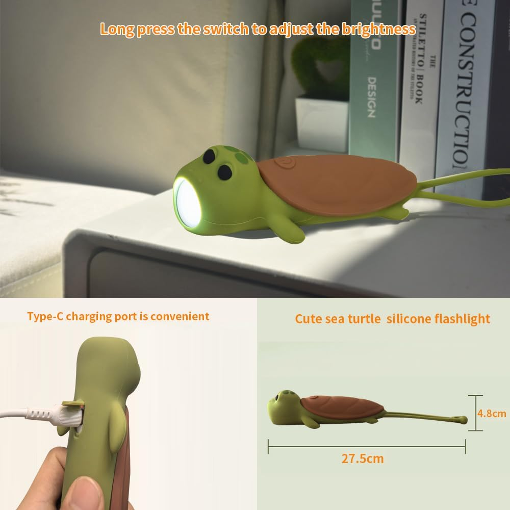 YZYOE Rechargeable Sea Turtle LED Flashlight, Cute Animal Shaped Silicone Flashlight, Comfortable Touch Lasting Press to Adjust Brightness Outdoor Lighting Creative Light. image number 3