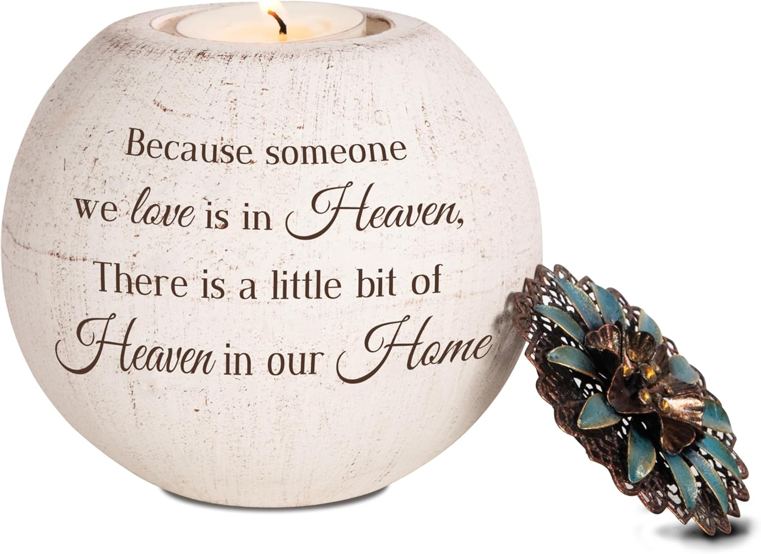 Pavilion - a Little Bit of Heaven in Our Home - 4" round Tealight Terracotta Candle Holder with Metal Lid in Memory Loss of Loved One Remembrance Bereavement Grief Funeral Gift with Beautiful Gift Box image number 2