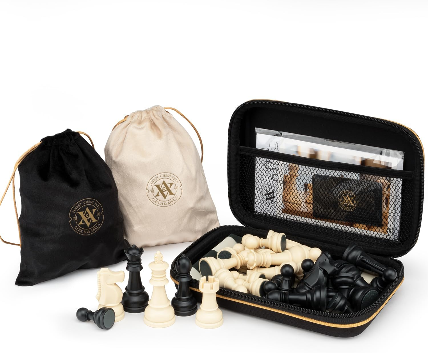 A&A Travel Chess Set / 15''X15'' Foldable Silicone Chess Board / 3.25'' King Height Plastic Staunton Pieces/Storage Bag image number 5