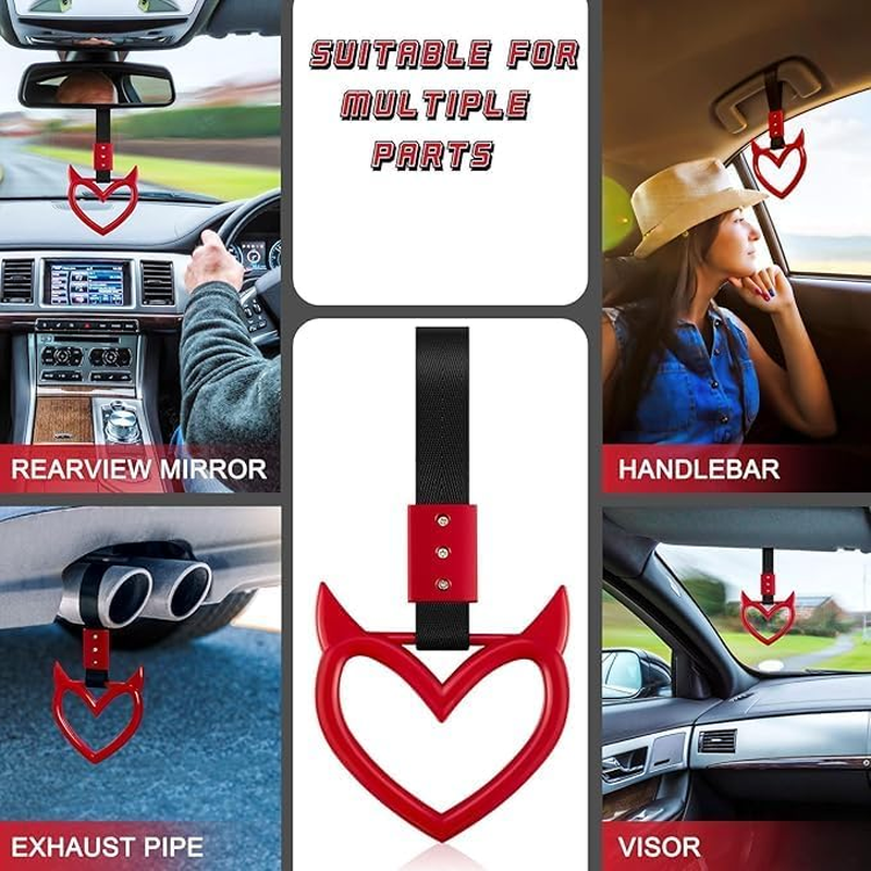 2 Pieces Heart Handle Ring Bumper Warning Car Accessory Heart Hand Strap Drift Charm Rear Bumper Warning Ring Decor for Car Bus Subway Interior Exterior Decoration (Red, One Size) image number 2