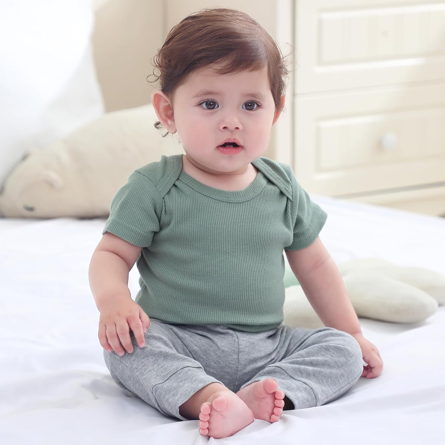 Ruliby Baby Bodysuit Ribbed Baby Boy Clothes Bule Romper 0-3 Months image number 3