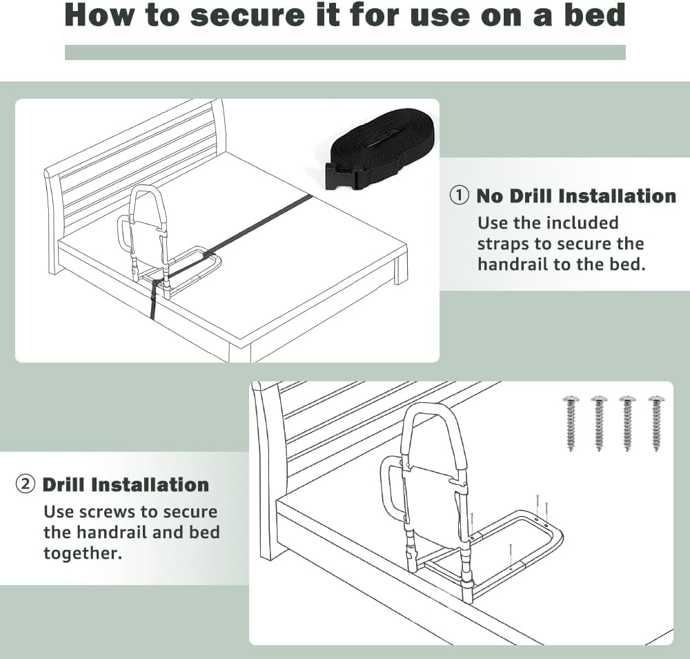 Kokorona Bed Rail for Elderly Adults, Bed Assist Rail for Seniors with Dual Grab Handles, Side Bed Guard Rails with Storage Pocket, Safety Bed Rail under Mattress, Loading 136KG image number 4