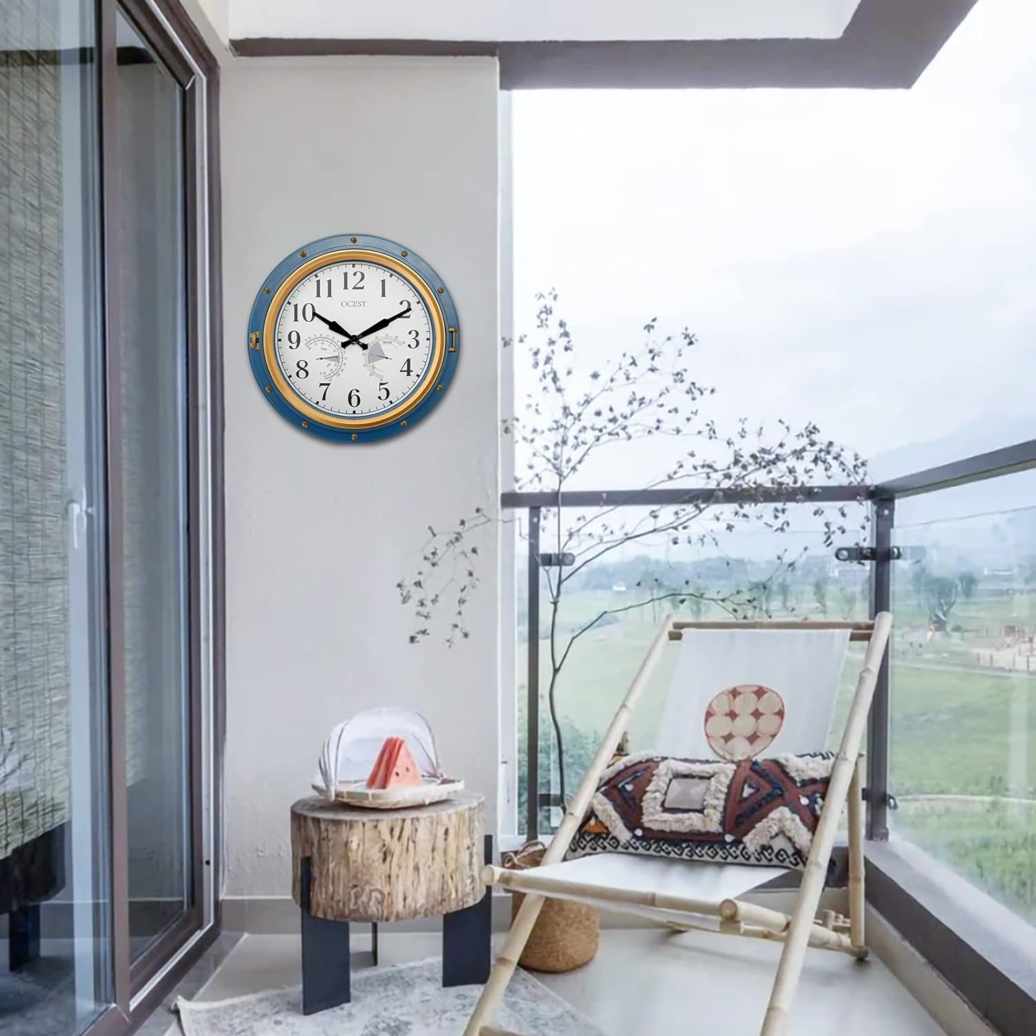 OCEST 16 Inch Garden Clocks Outdoor Waterproof, Large Thermometer, Hygrometer, Retro Design, Non-Ticking Battery Operated for Home Decor Patio (Blue) image number 7