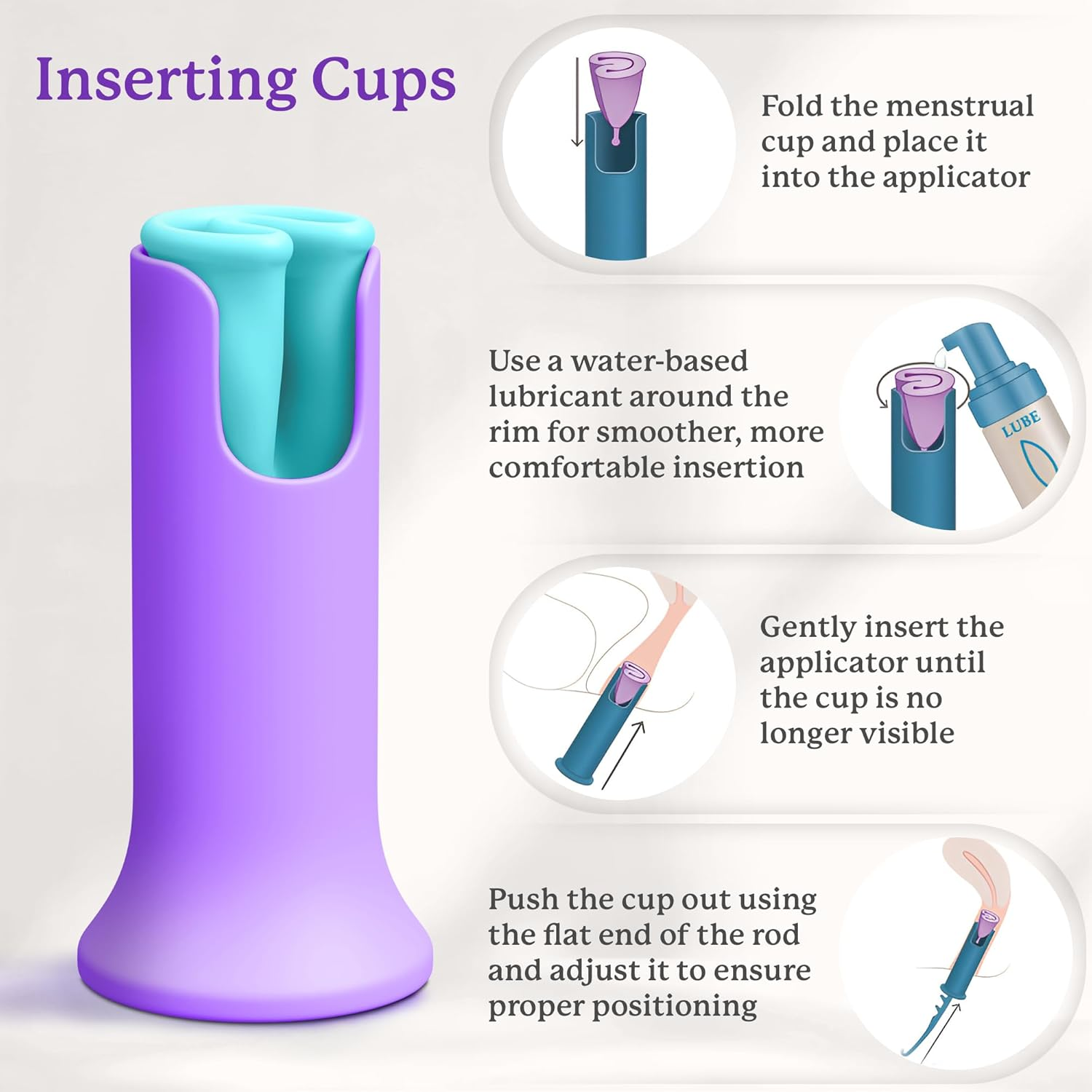Ecoblossom Menstrual Cup & Disc Applicator Tool - Comfortable & Easy Insertion & Removal - Compatible with Most Period Cups and Discs (Purple) - Purple image number 2