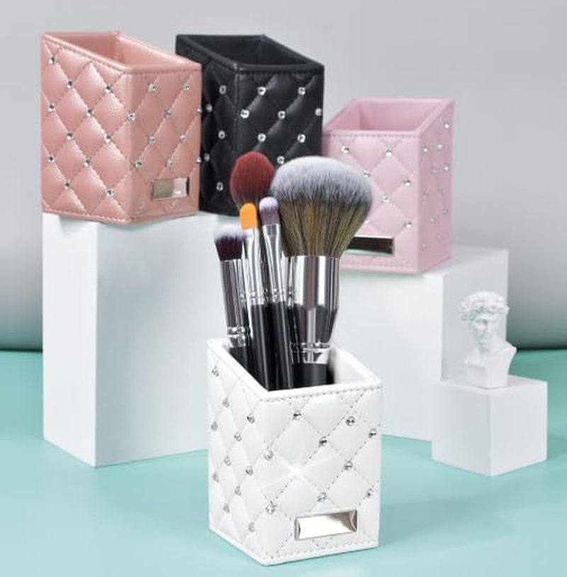 Makeup Brush Holder Brushes Cup PU Make up Brush Case Bag Storage for Women (White, 10.5 * 7 * 7CM) image number 1