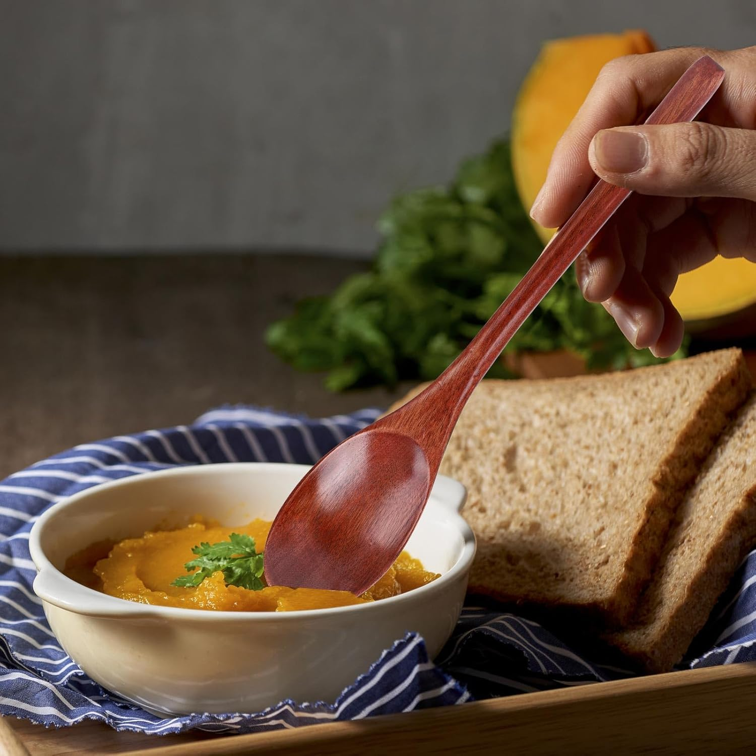 Gosknor 6Pcs Wooden Spoons and Forks, 3 Sets of 8.86 Inch Wooden Flatware for Daily Use image number 6