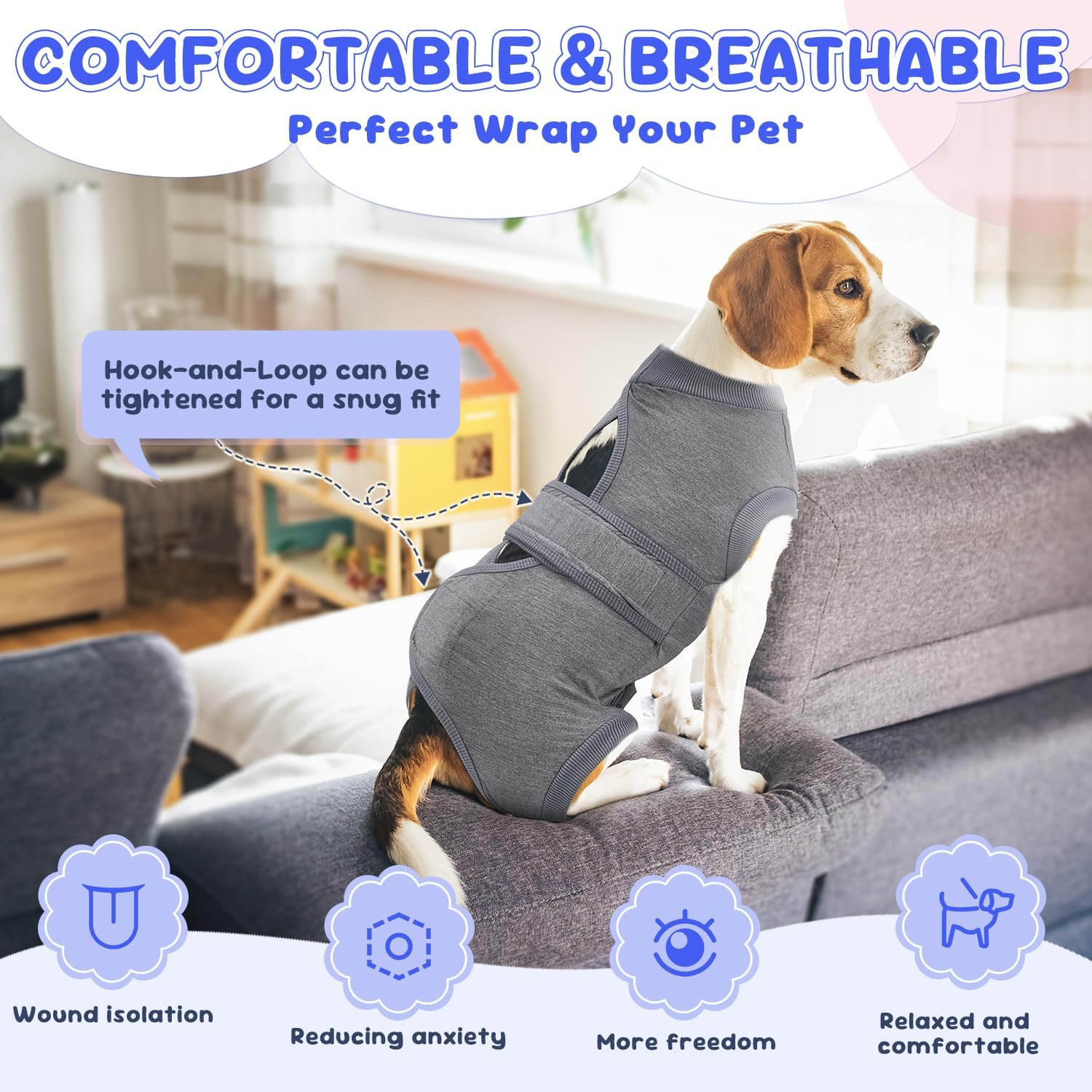 Slowton Dog Recovery Suit after Surgery - Dog Surgical Recovery Suit for Female Male Pet Bodysuit, anti Licking Pet Pajama Onesie E-Collar Cone Alternative, Small Medium Large Surgical Clothes image number 6