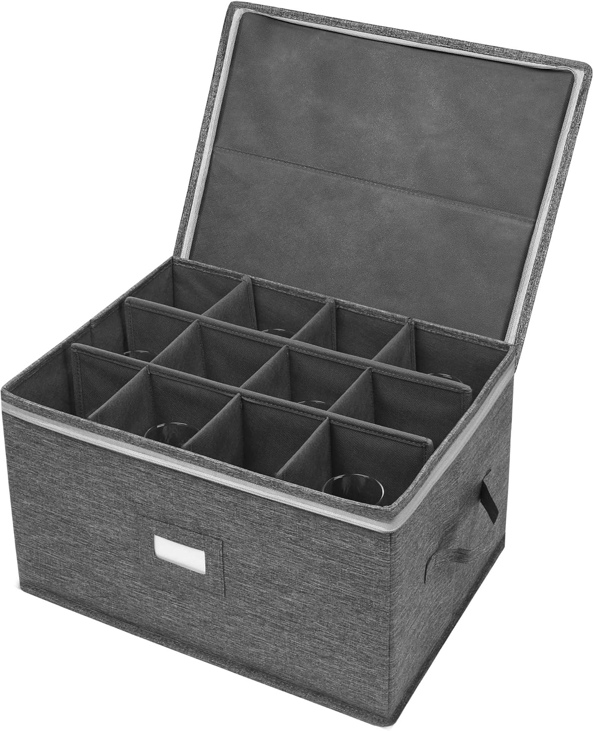 Stemware Storage Cases, Wine Glass Storage Box Containers for Glassware or Crystal, Holds 12 Red or White Wine Glasses, Hard Top and Sides (Grey) image number 3
