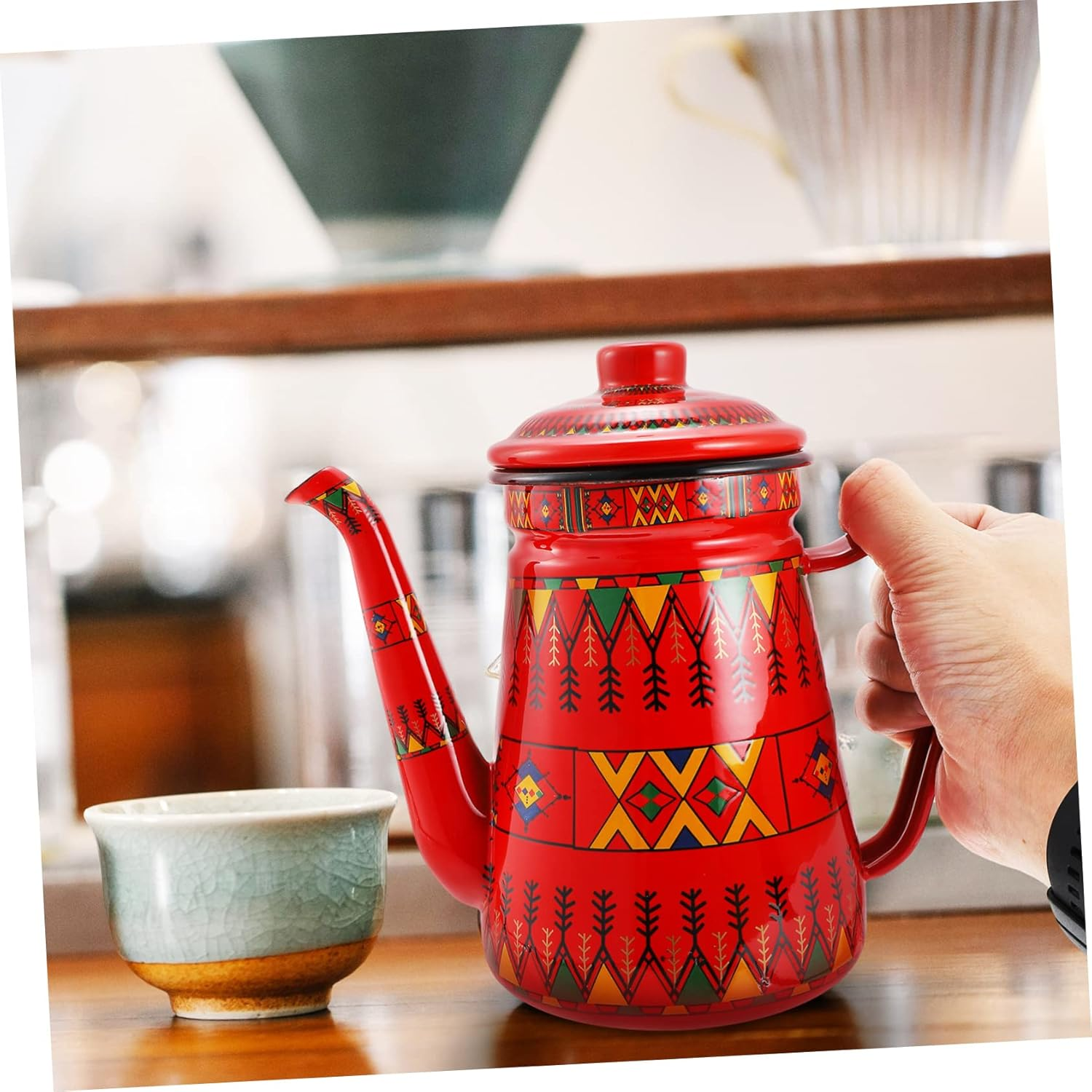 Enamel Coffee Pot Espresso Pot Backpacking Stove Stainless Steel Drinking Glasses Ceramic Kettle Glass Pitcher Home Supplies Kitchen Teakettle Red Heating Herbal Teapot Enamel image number 4