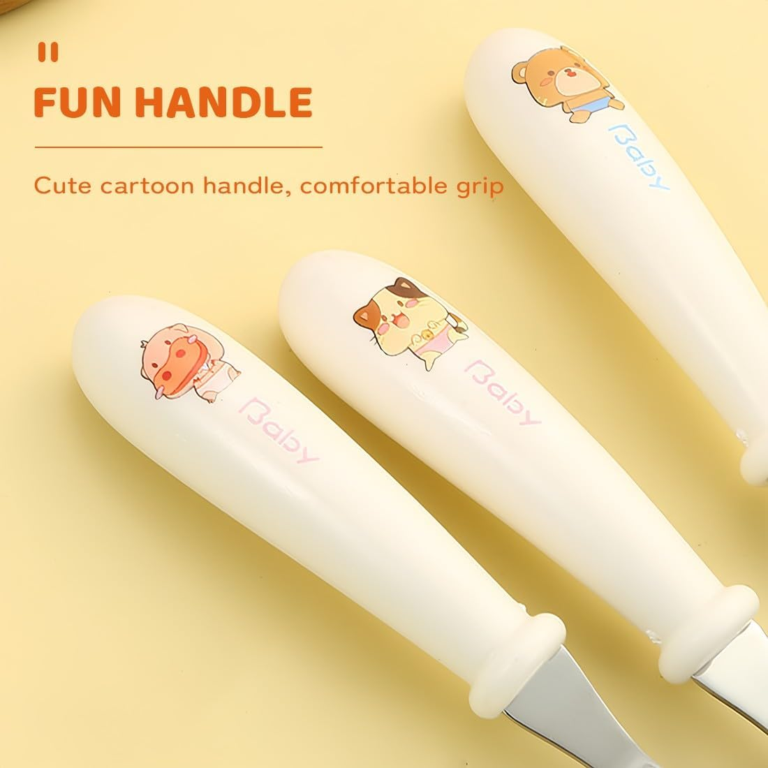 3 Set of Cutlery Set for Baby, Children'S Cutlery, Baby Learning, Baby Toddler Utensils Stainless Steel Silicone Fork for Baby Toddler image number 4