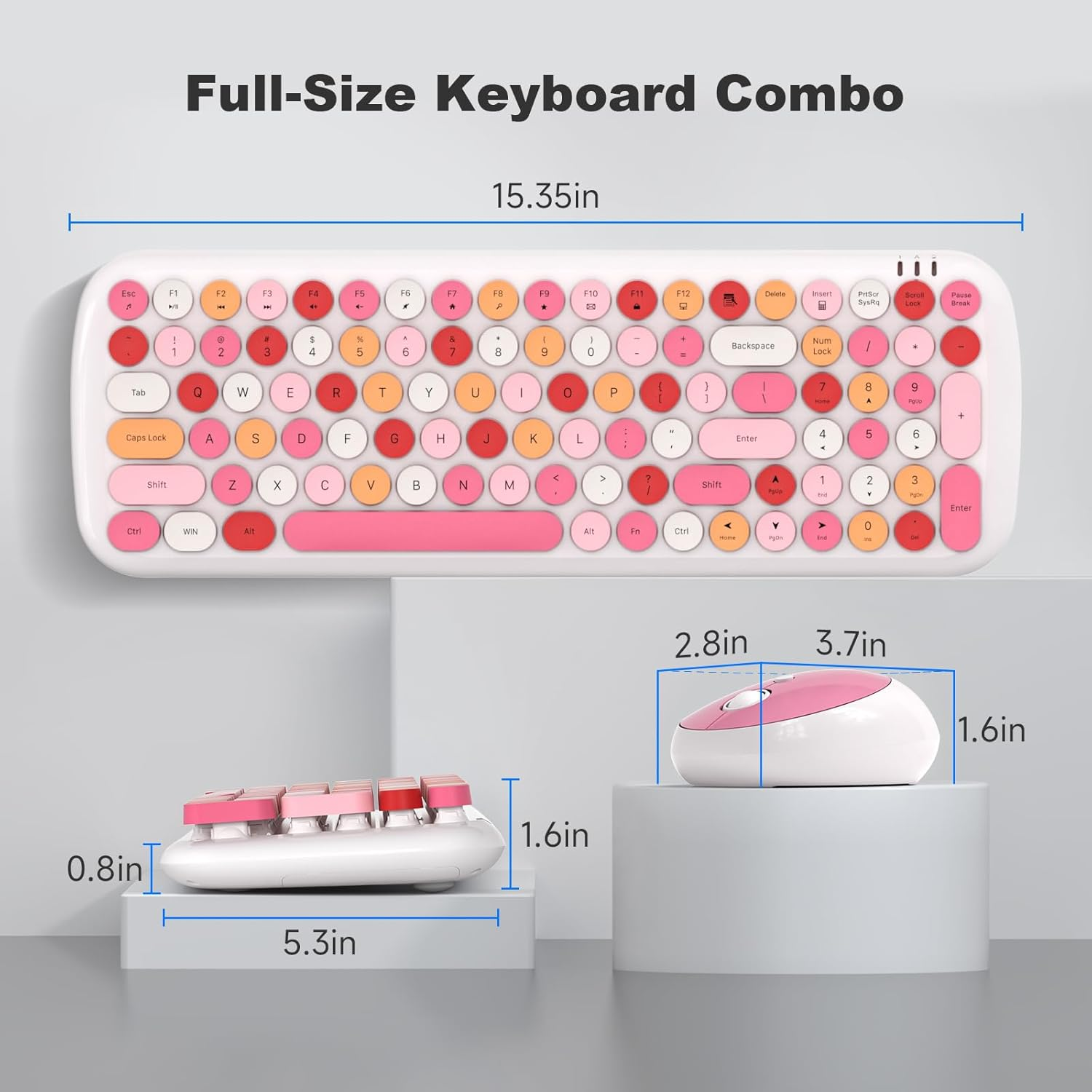 MOFII Wireless Keyboard and Mouse Combo, Full-Size Retro Typewriter-Style Wireless Keyboard with Optical Mouse for Computer/Laptop/Windows/Mac (White Colorful) - Milk Tea Colorful-B image number 4
