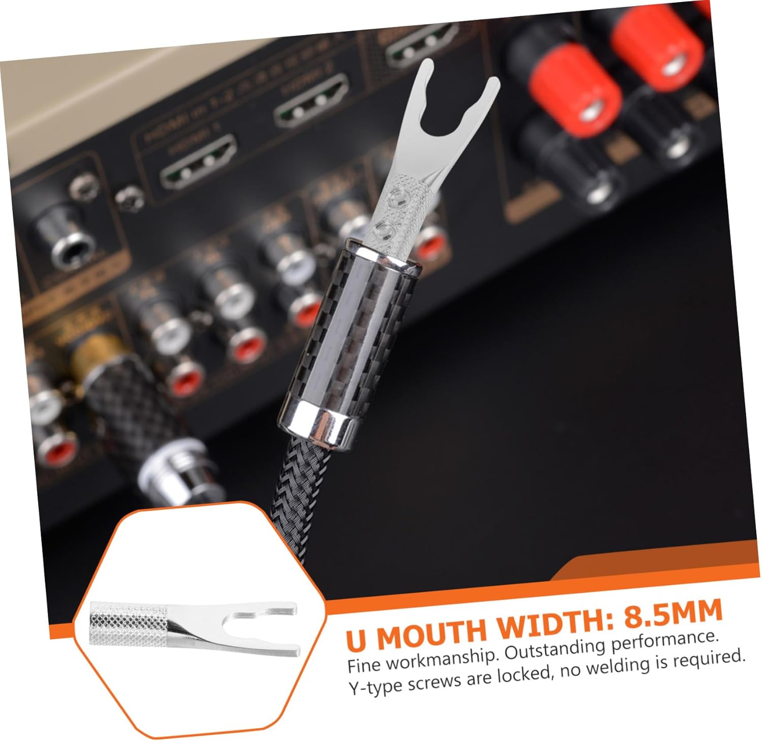 SECFOU Silver-Plated Y Fork Banana Plug Speaker Wire Connector for Audio Amplifier, Dual U-Shaped Audio Adapter Suitable for Home Theater and Hifi Systems image number 2