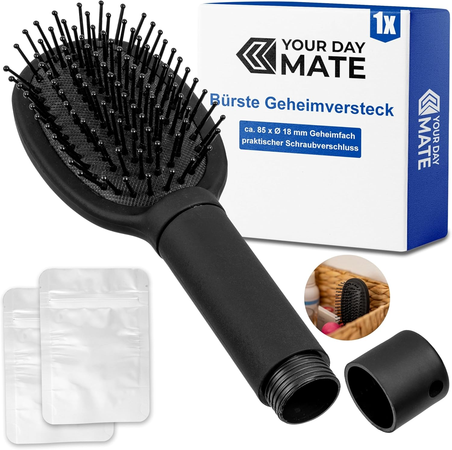 Hair Brush with Secret Compartment, 1 Set, Secret Hiding Place in Brush Handle, Secure Closure, Valuables Hideout, Secret Hiding Place for Money, Beach Money Hiding, Secret Banknote Storage image number 4