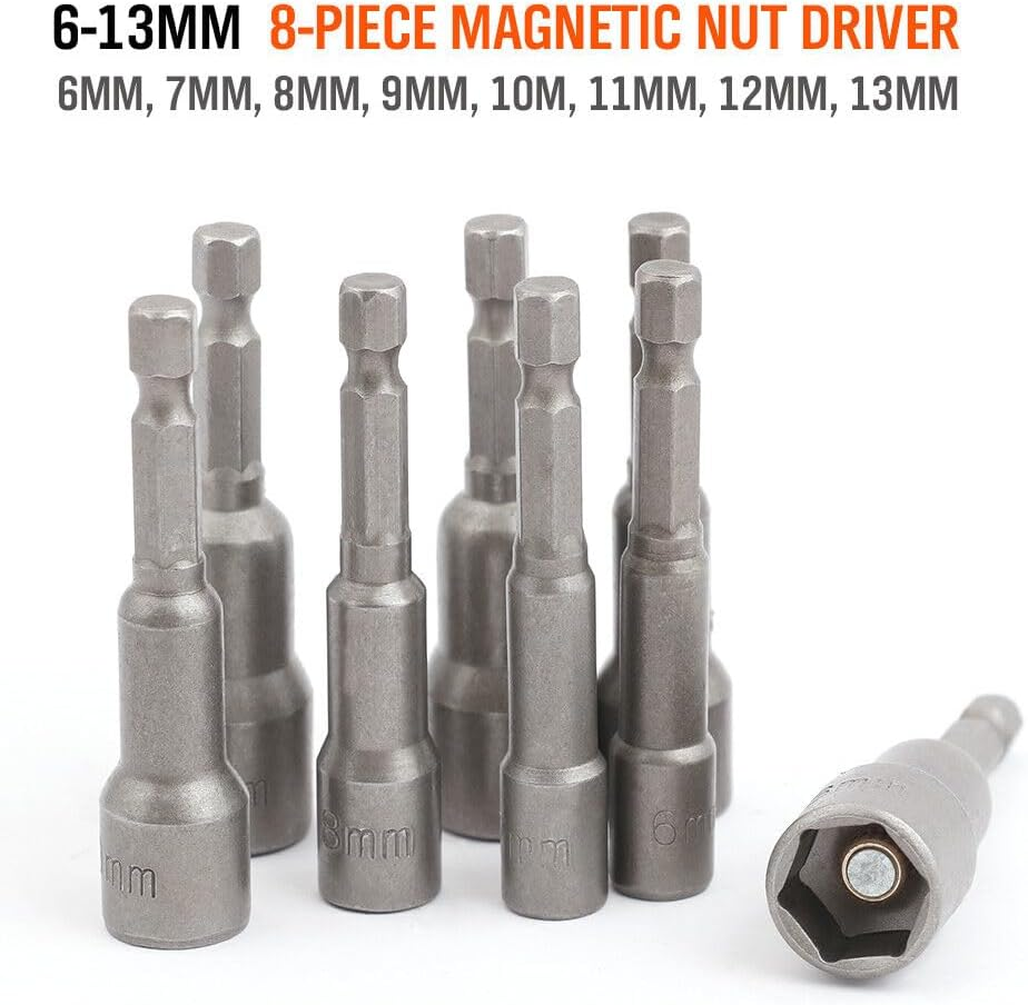 HORUSDY 8-Piece Magnetic Nut Driver Set, 6-13Mm Quickly Change Impact Socket Drill Bit Adaptor 1/4" Hex Shank Heavy Duty Metric Size image number 1