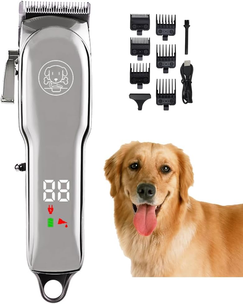 USB Rechargeable Dog Grooming Clipper Cordless Electric Pet Hair Trimmers Set with 6 Guide Combs, LED Display for Dogs Cats Animals image number 4