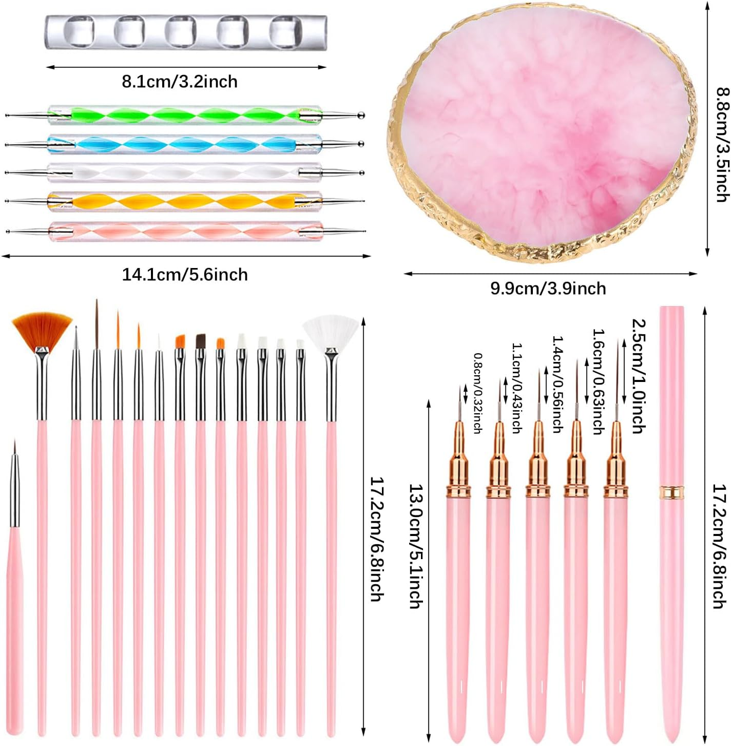 Nail Art Tools 27Pcs Set,Nail Art Brush,Resin Nail Art Palette,5 Pcs Nail Art Pens Liner Brush,2-Way Acrylic Silicone Engraving Pen Dotting Pen Tools Nail Art Kit for Nail Art DIY image number 3