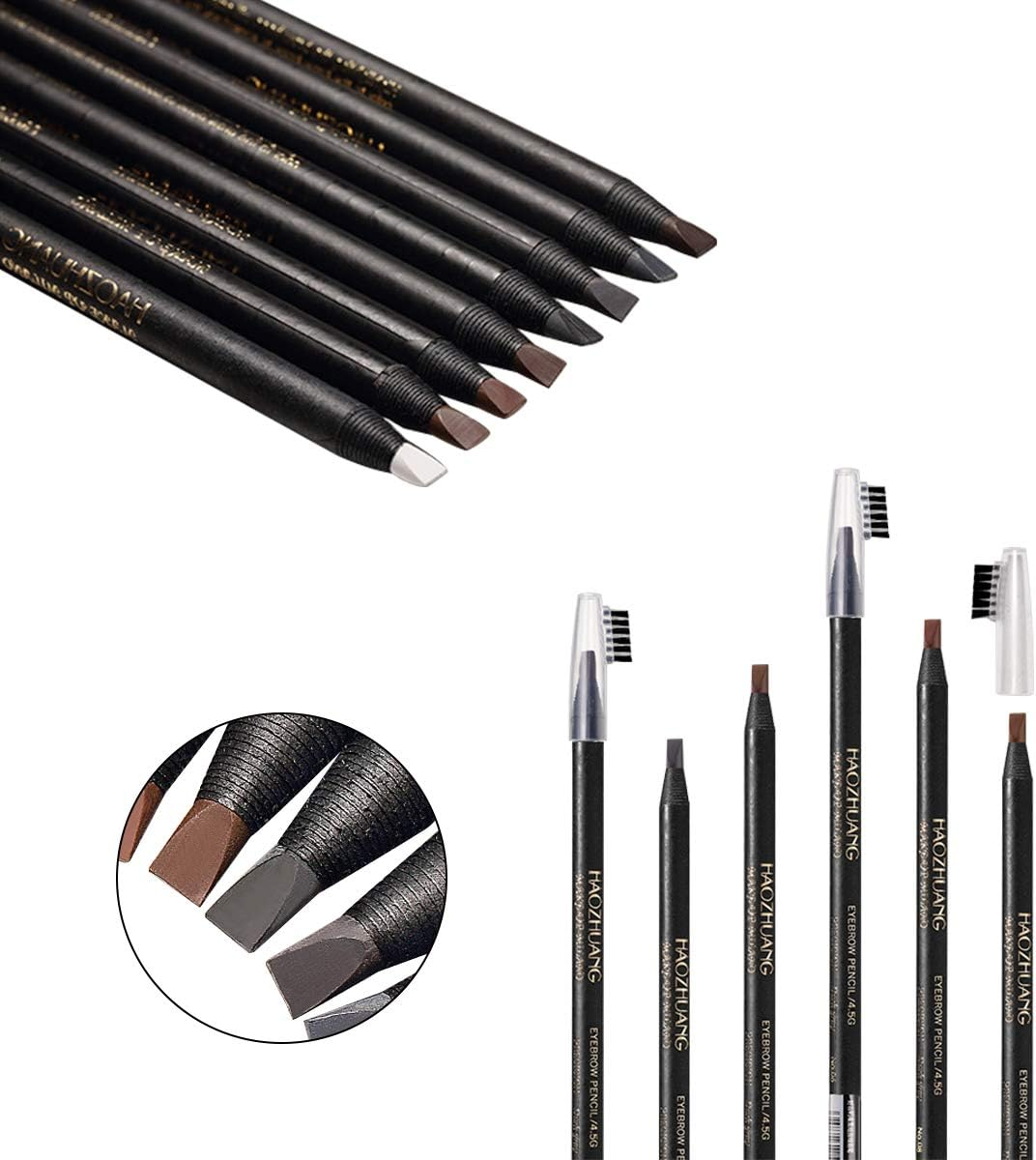 Guapa Microblading Eyebrows Pencil Waterproof Pull Cord Peel-Off Brow Pencil Set for Marking, Filling and Outlining, Tattoo Makeup and Permanent Makeup Eye Brow Liner Beauty (5Pcs, Black) image number 4