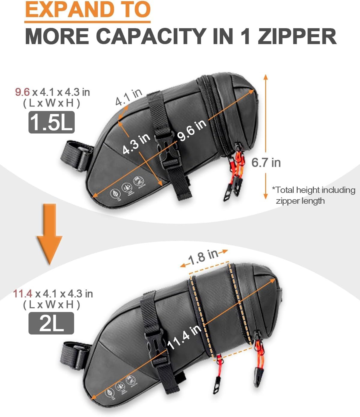 Bike Seat Bag, Waterproof Bicycle Saddle Bag, Expandable Capacity Cycling under Seat Pouch 1.5-2L, Bike Seat Pack for Mountain Road Bikes and Commuter image number 3