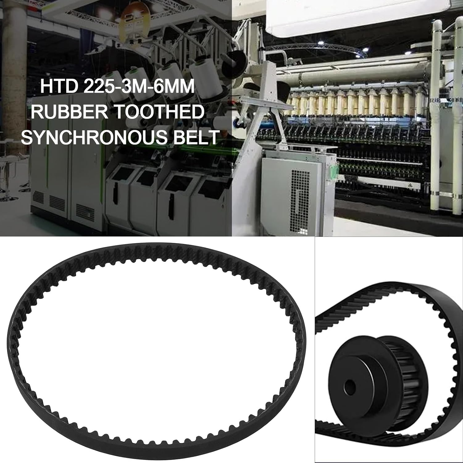 YINETTECH 4PCS HTD 225-3M-6 Rubber Endless Timing Belt 75T 225MM Pitch Length X 6Mm Width Synchronous Drive Belts Closed Loop Pulley Timing Belt image number 3