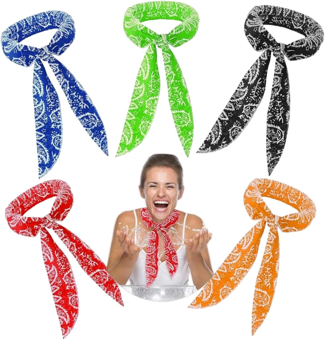 Jindizi 5 Pack Cooling Neck Wraps for Women & Men, Ice Cooling Scarf Bandana with Water Soaking Technology, Reusable Neck Wrap & Headband for Hiking, Camping, Outdoor & Hot Summer image number 3