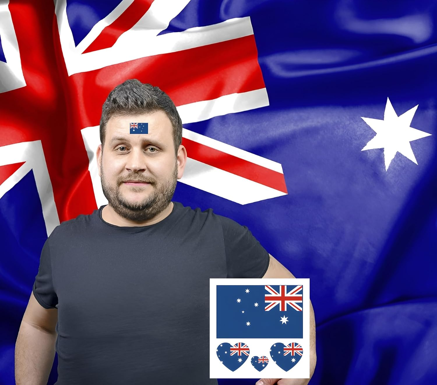 Australian Flag Tattoos,10 Sheets Temporary Stickers,40 Pcs Waterproof Sweat Sports National Flag Tattoos for Men Kids Women(Australian) image number 3