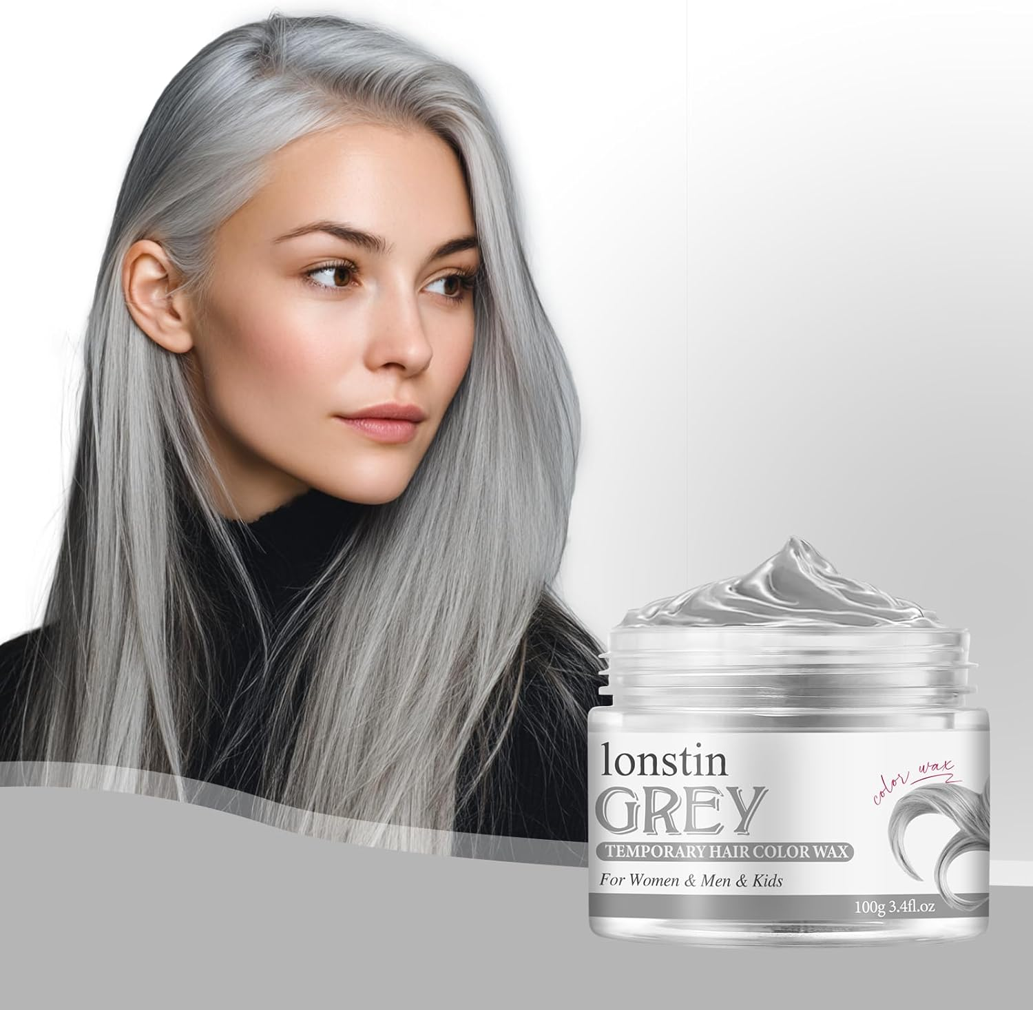 Lonstin Silver Grey Hair Wax 100G Temporary Hair Color for Kids and Adults Washable Non Sticky Easy to Apply Suitable for Cosplay Halloween Party and Everyday Hair Styling image number 5