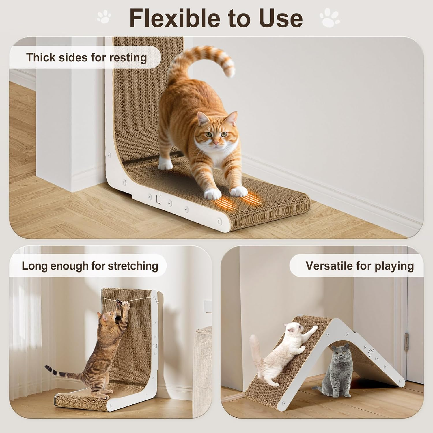 Gimars Vertical Cat Scratcher, L-Shape 68CM Cat Scratching Cardboard with Balls, Large Size Cat Scratch Pad Wall Mounted, Cat Toys for Protecting Furniture (White 47Hx42Wx25L) image number 2
