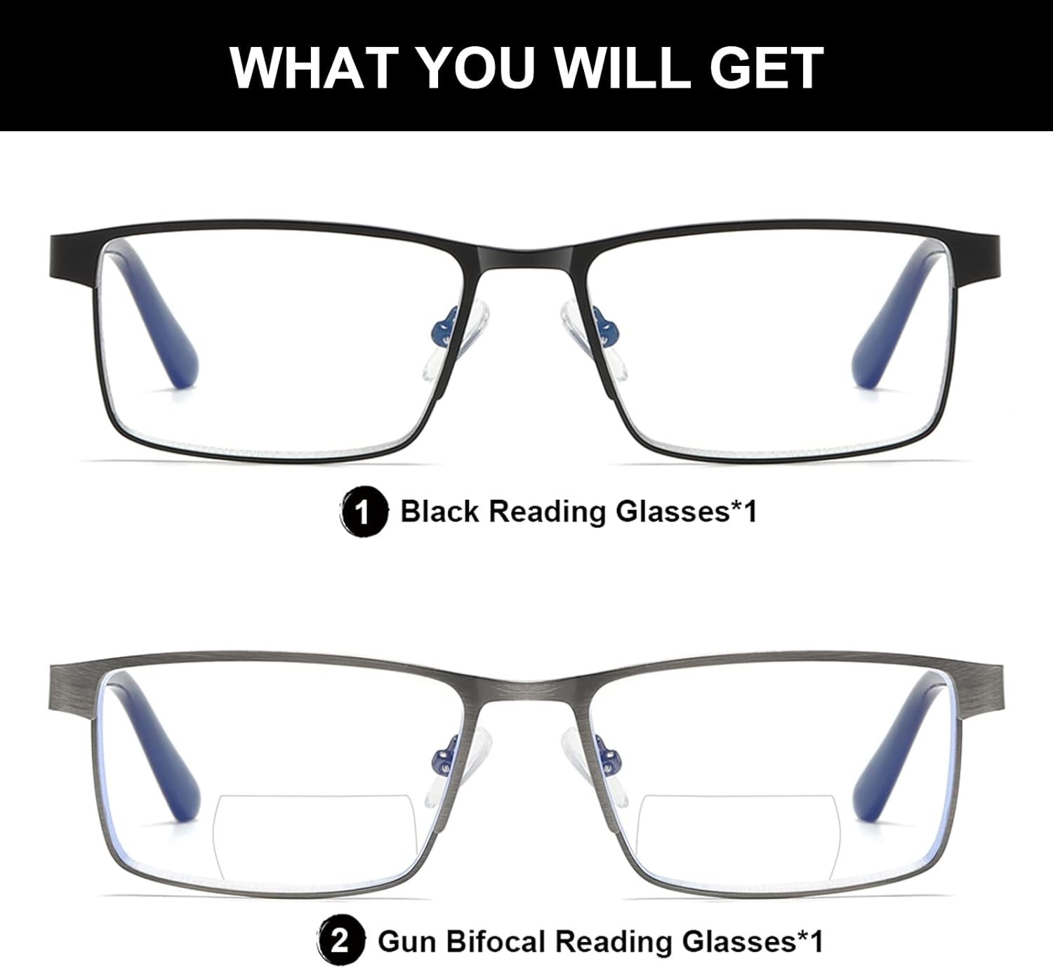 LKEYE Bifocal Reading Glasses Men Blue Light Computer Readers Clear Top Designer Metal Frame Fashion Spring Hinge Eyeglasses - 1.5 Diopters, Black  Anti-Gun image number 5