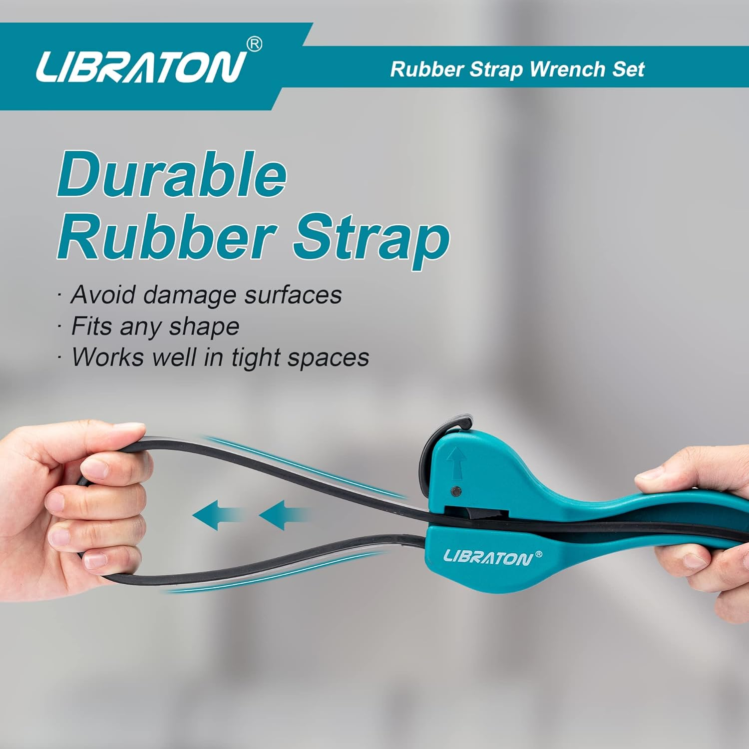 Libraton Adjustable Rubber Strap Wrench Set, 2-Piece, Universal Oil Filter Wrench, Multifunctional, Shower Heads, Jar Opener image number 3