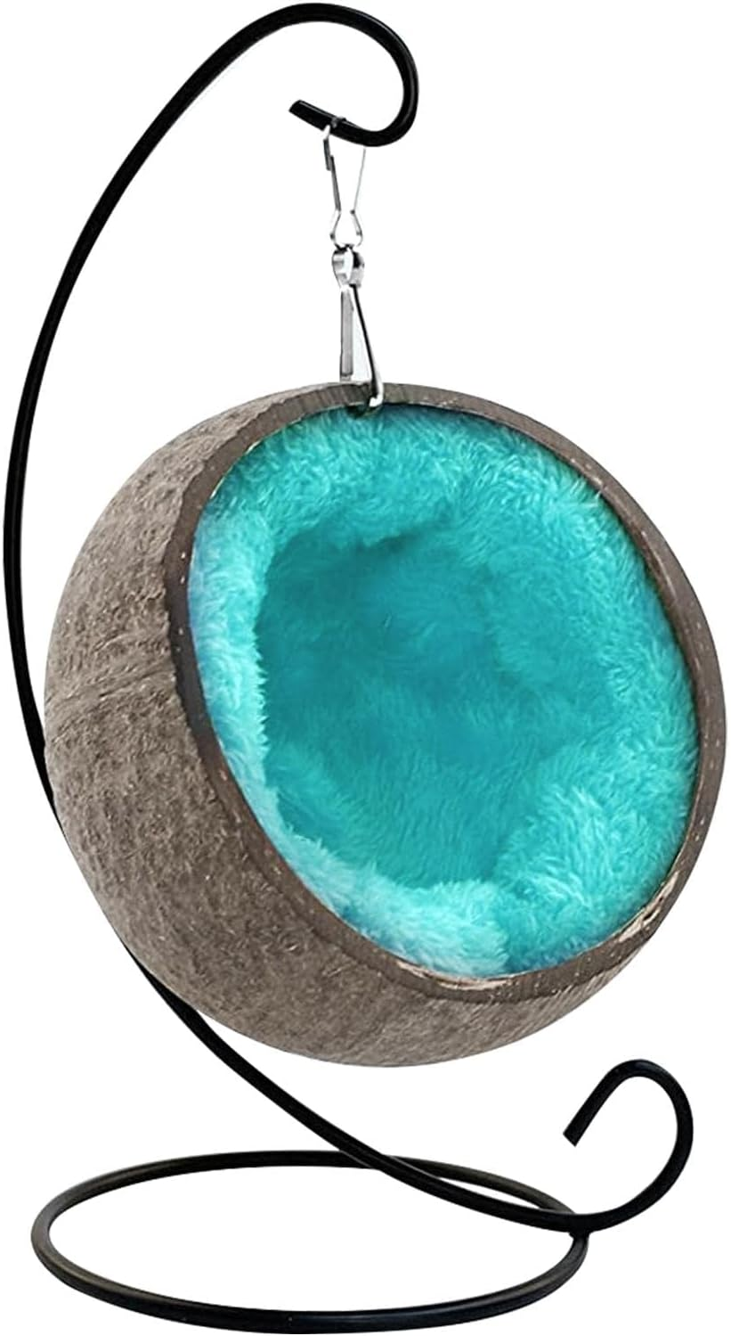 MOTRAIN Coconut Shell Bird Nest House Bed Indoor Golden Pet Kennels Bear, Guinea Pig, Natural and Safe Wooden Swing Climbing Ladder, Stainless Steel Basin Parrot for Home Room Desktop image number 4