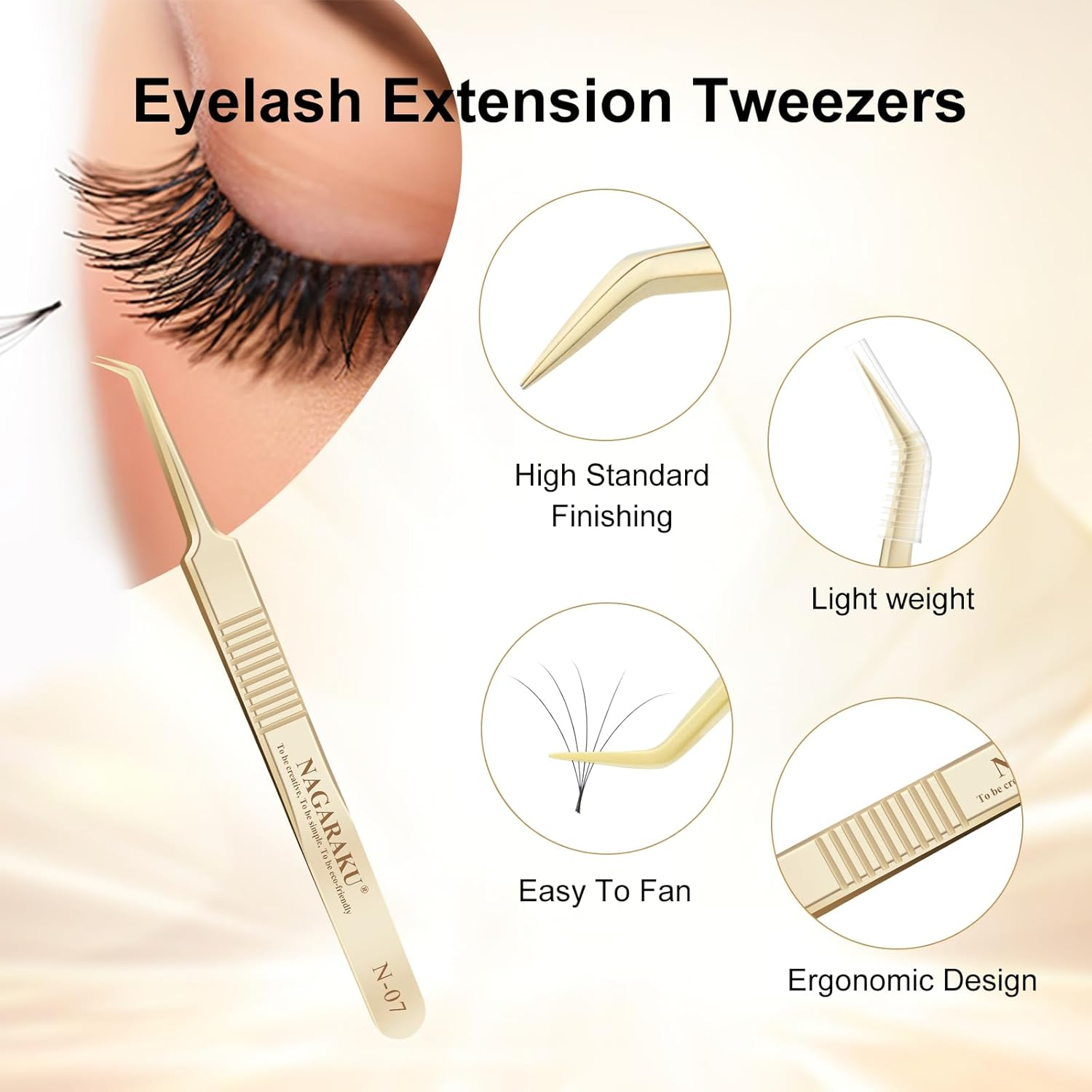 NAGARAKU 5 PCS Tweezers for Eyelash Extensions Straight and Curved Precision Professional Volume Easy Fanning Lash Precise Point Lash Tweezers with Storage Case Bag image number 4