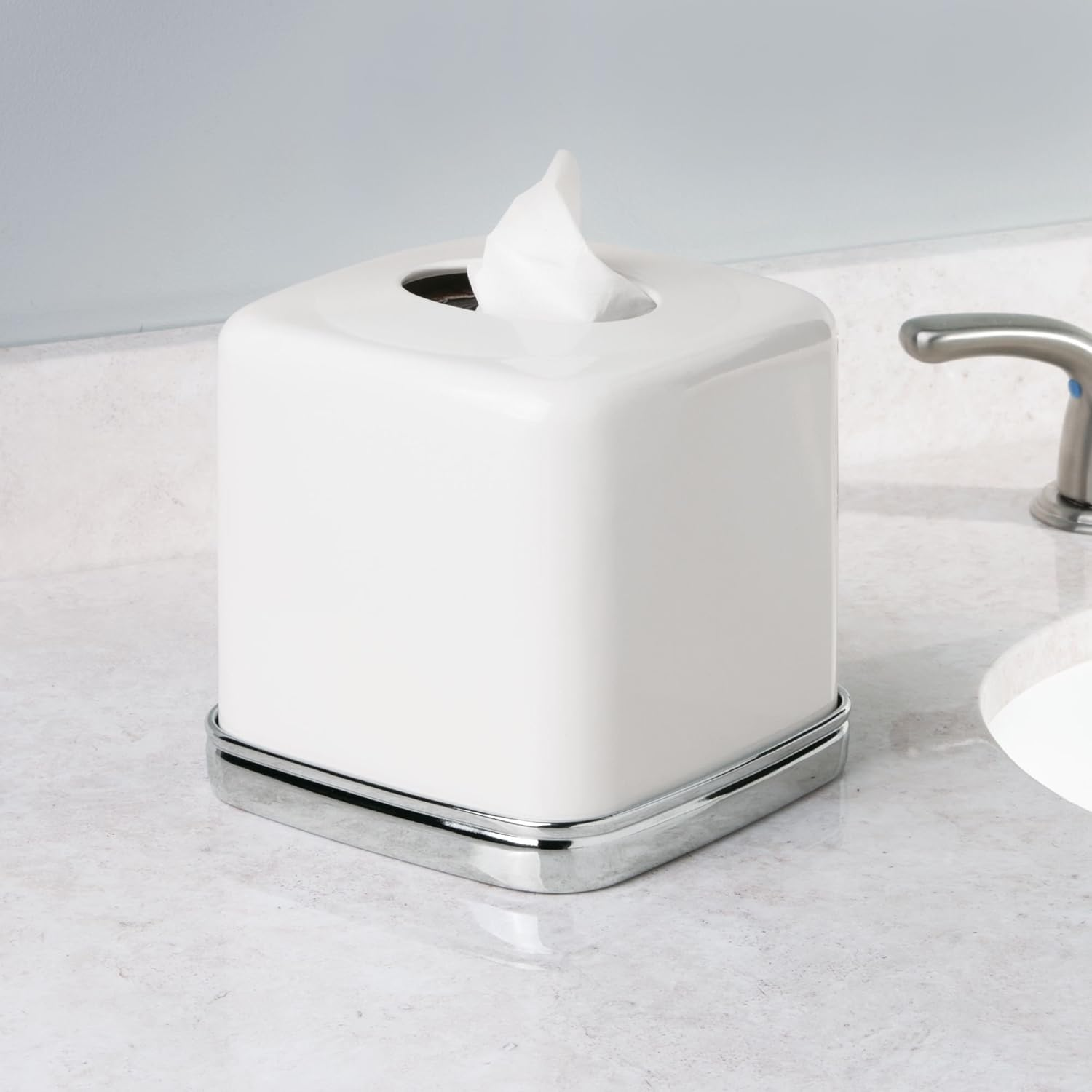 Interdesign York Bath Collection, Facial Tissue Box Cover/Holder for Bathroom Vanity Countertops - White - Matte Gray And Brushed Nickel image number 4