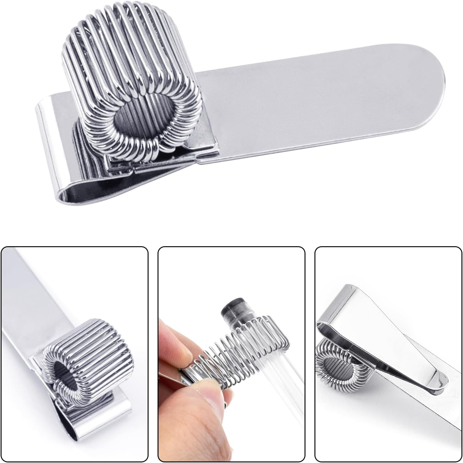 Quacc 3 PCS Metal Pen Holder Adjustable Single Spring Loop Pen Holder Clip for Notebook and Clipboard image number 2