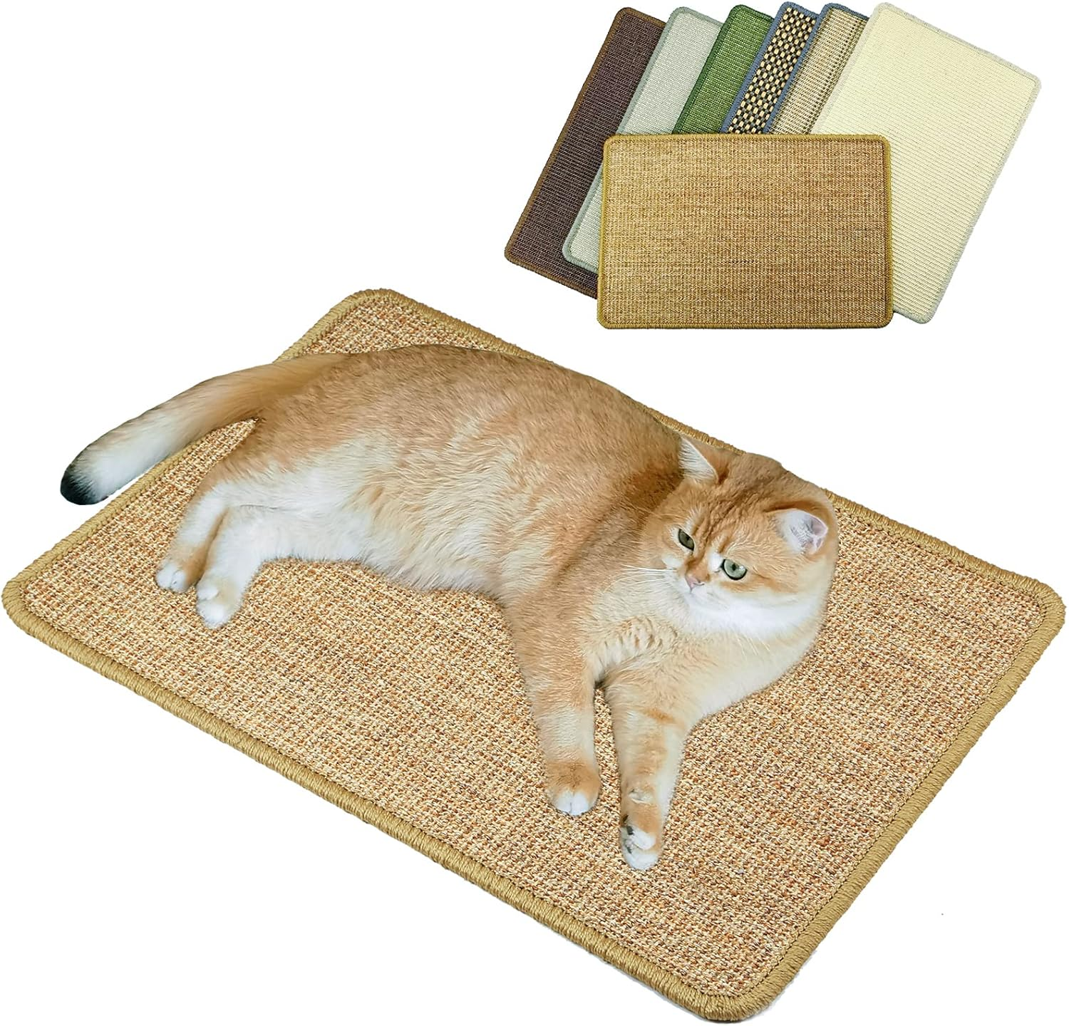 Pethave Cat Scratcher Mat, 23.6X15.7' Natural Sisal Scratching Pad with Velcro Tape, Stick on Floor and Wall Cat Scratch Mat Protects Carpet and Sofa